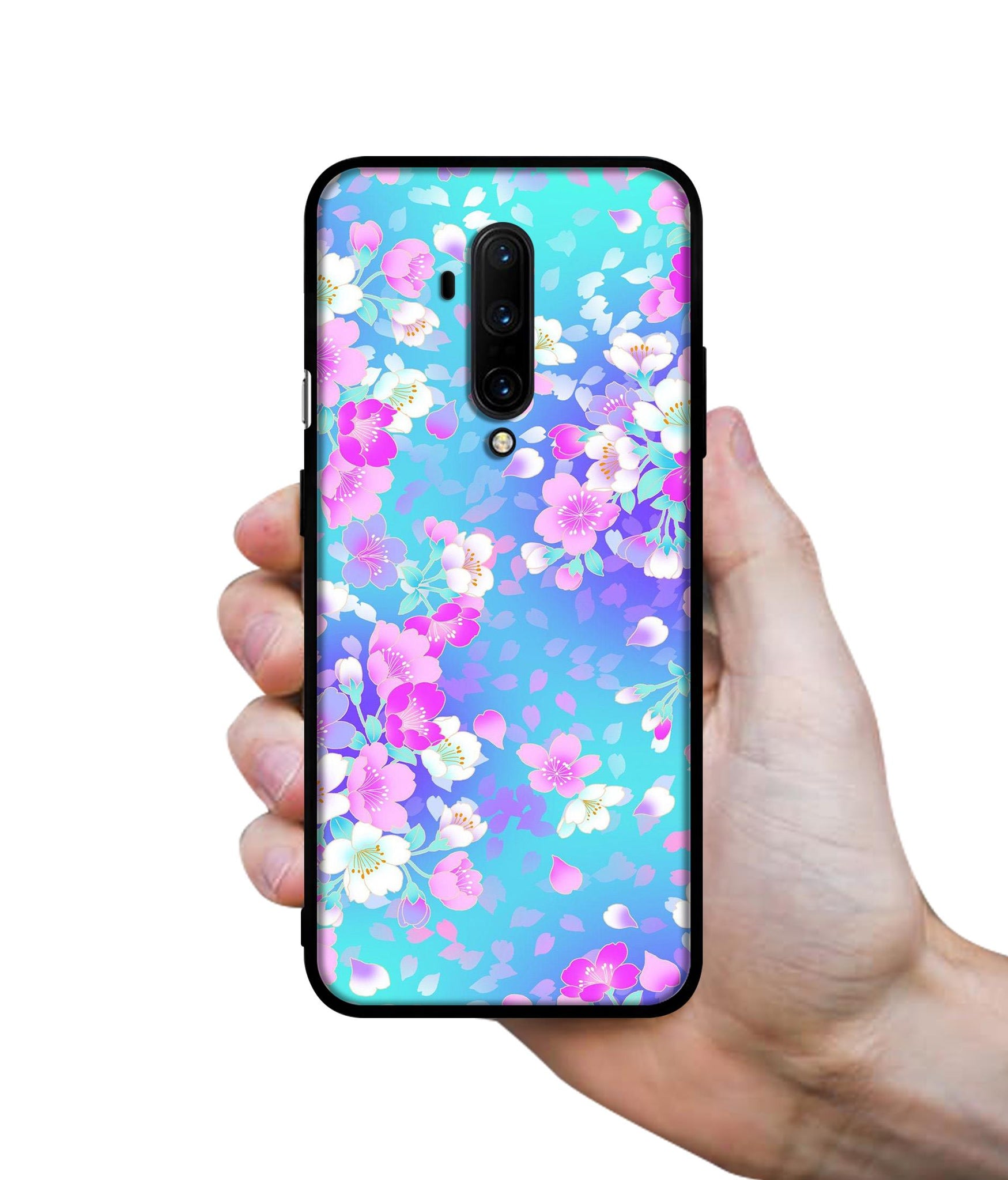 Floral Blue Pattern Designer 2D Printed Back Case Cover for OnePlus 7T Pro 4G