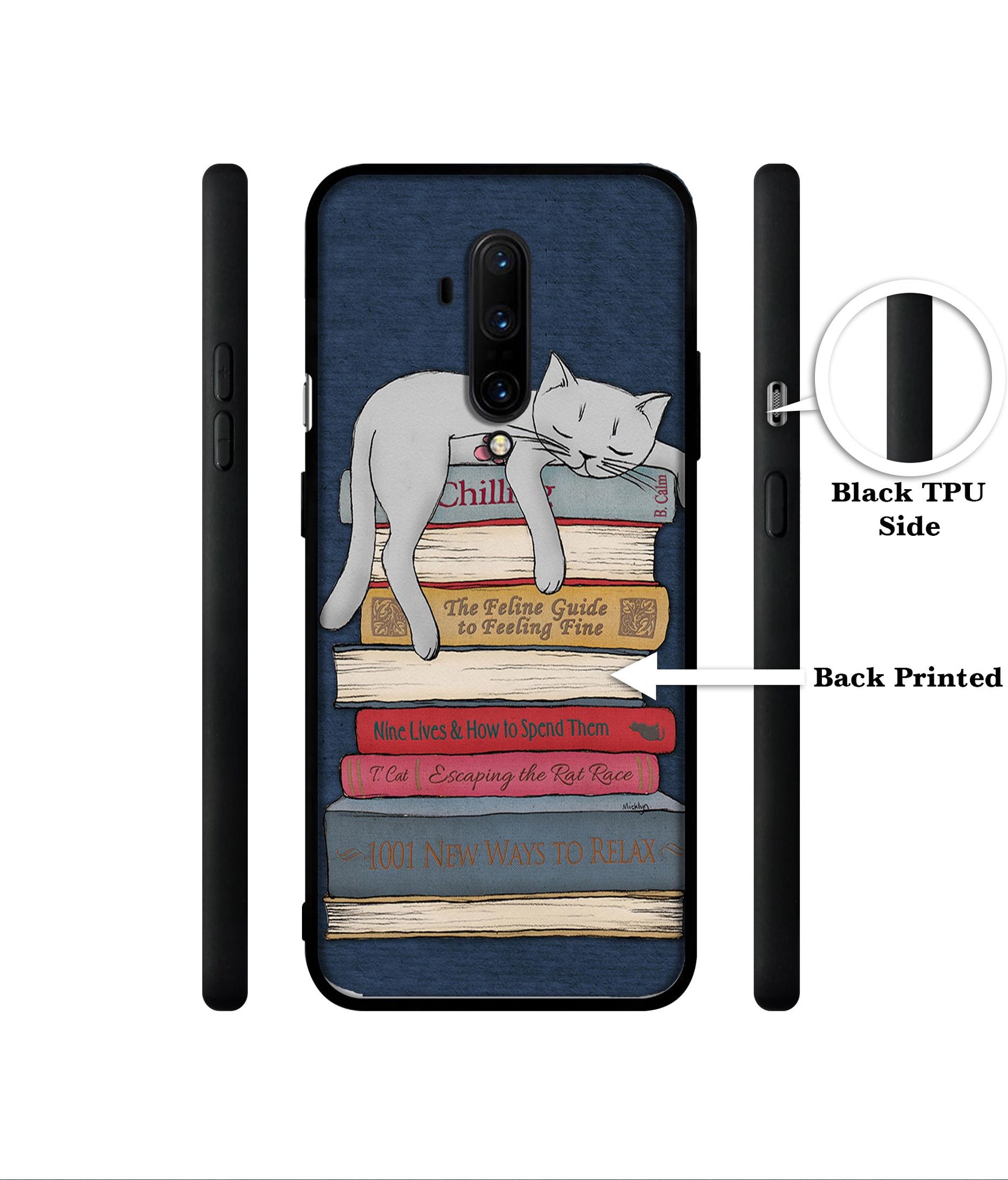 Cat Sleeping On The Books Designer 2D Printed Back Case Cover for OnePlus 7T Pro 4G