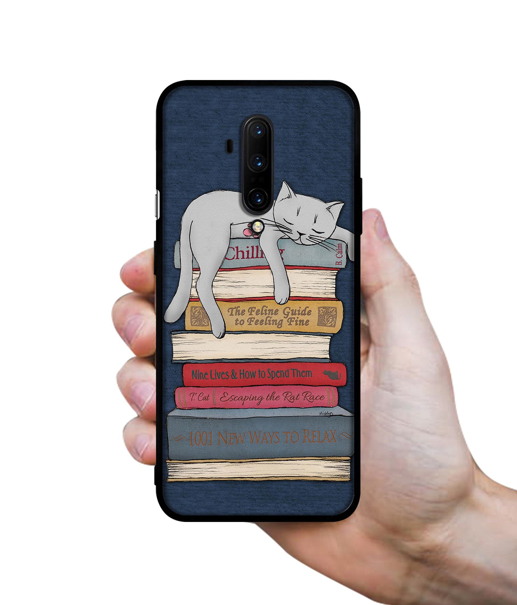 Cat Sleeping On The Books Designer 2D Printed Back Case Cover for OnePlus 7T Pro 4G