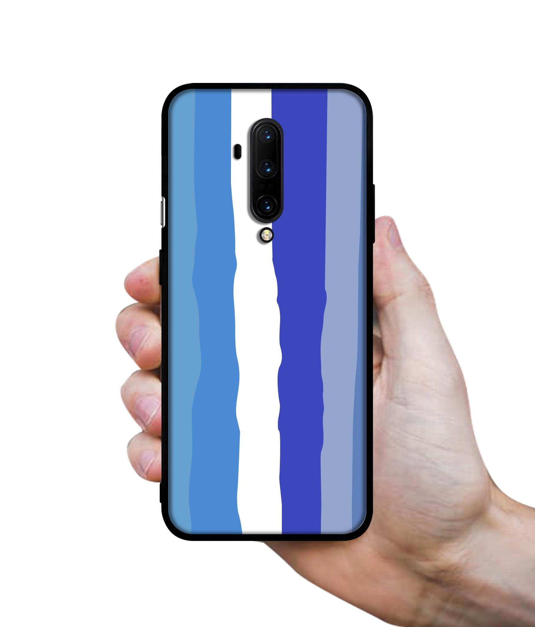 Blue Stripes Rainbow Designer 2D Printed Back Case Cover for OnePlus 7T Pro 4G