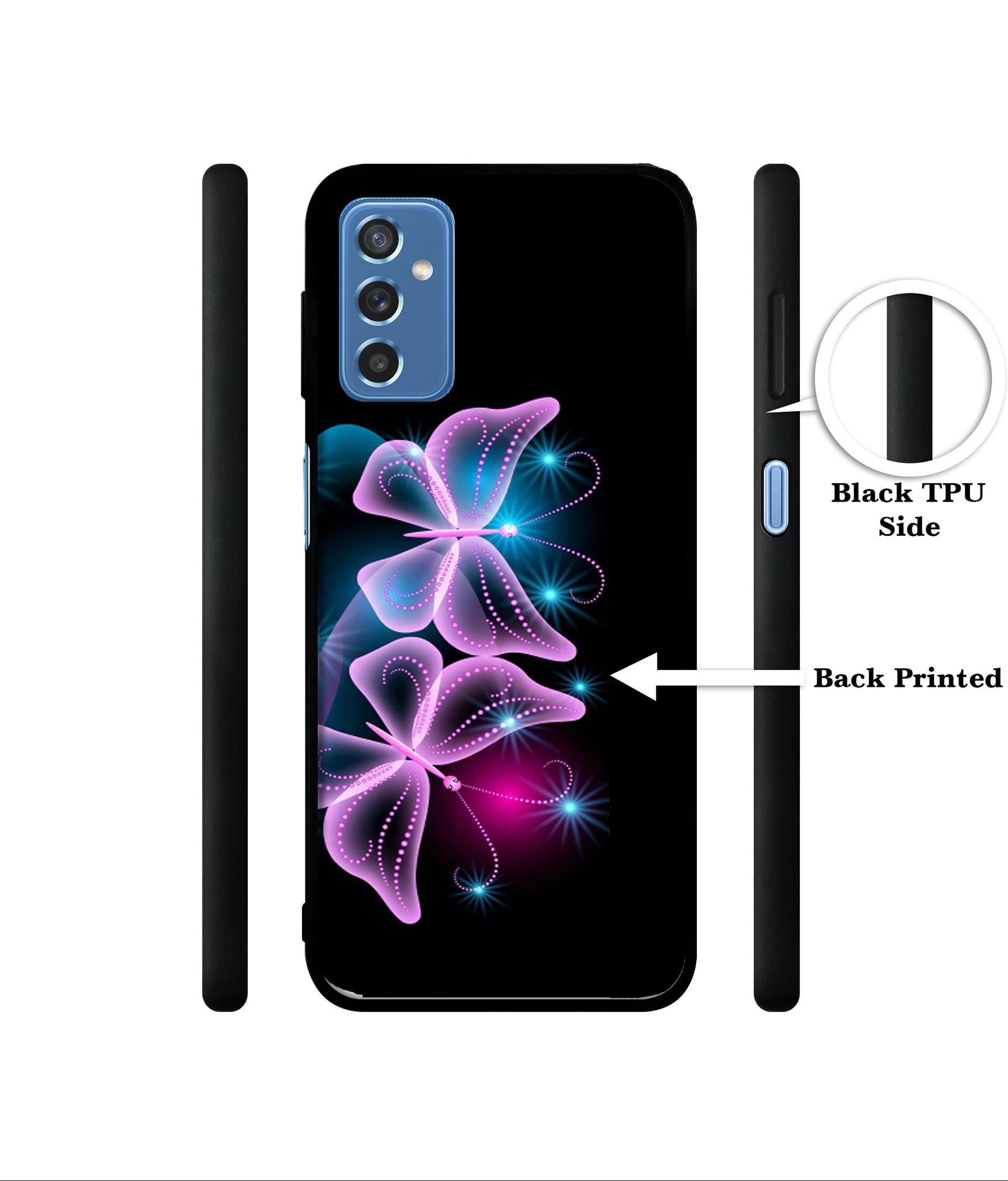 Butterflies Neon Light Designer 2D Printed Back Case Cover for Samsung Galaxy M52 5G