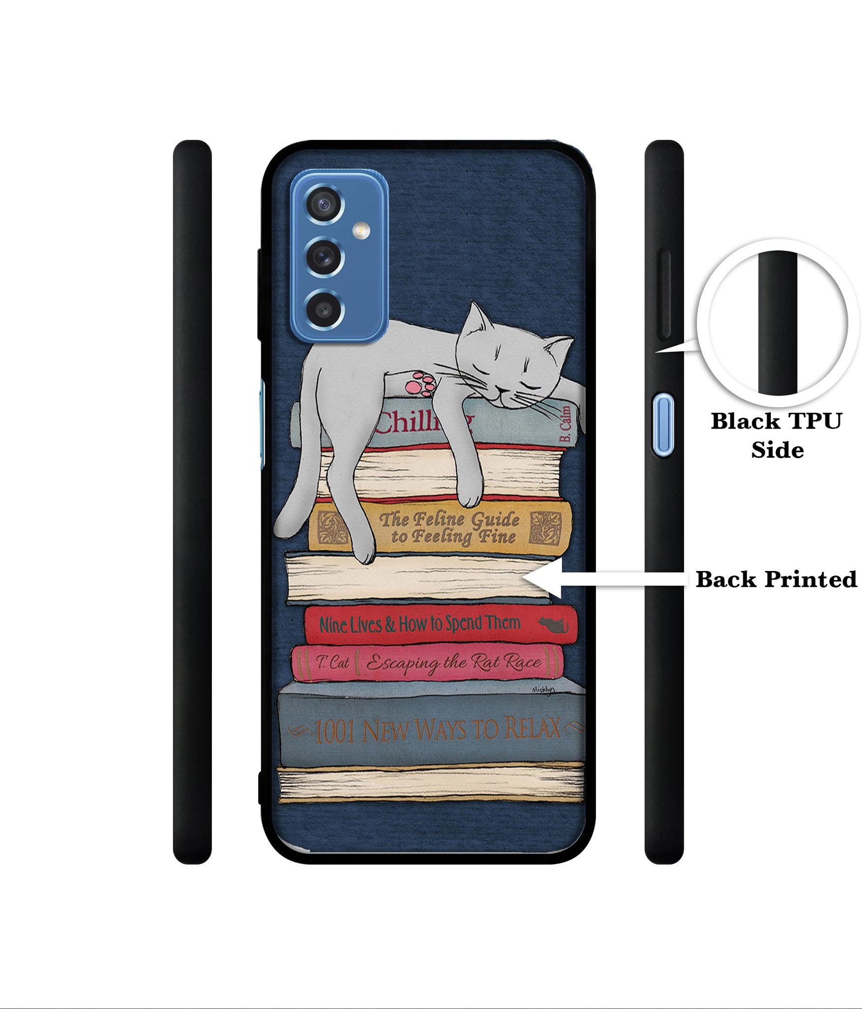 Cat Sleeping On The Books Designer 2D Printed Back Case Cover for Samsung Galaxy M52 5G