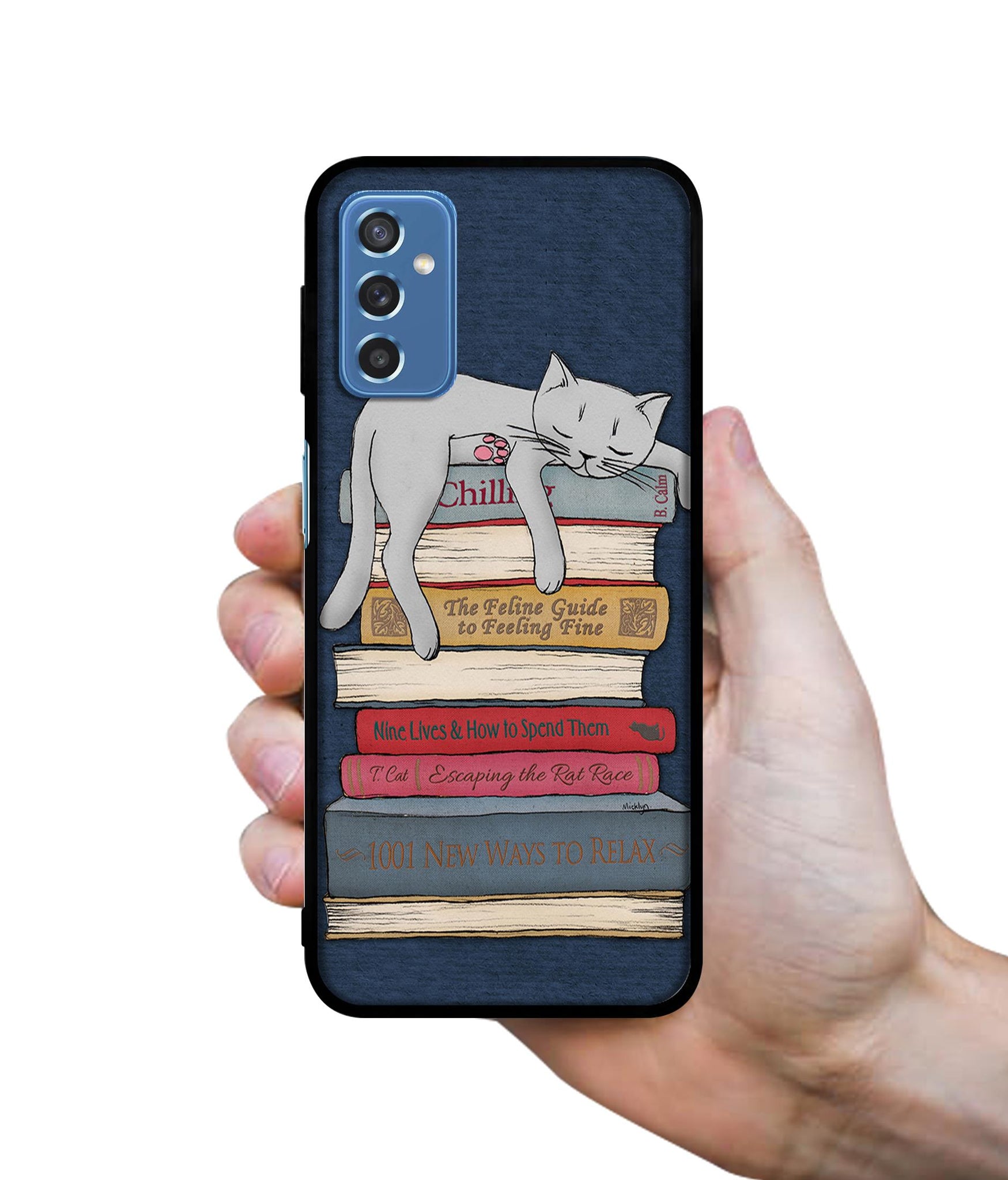 Cat Sleeping On The Books Designer 2D Printed Back Case Cover for Samsung Galaxy M52 5G