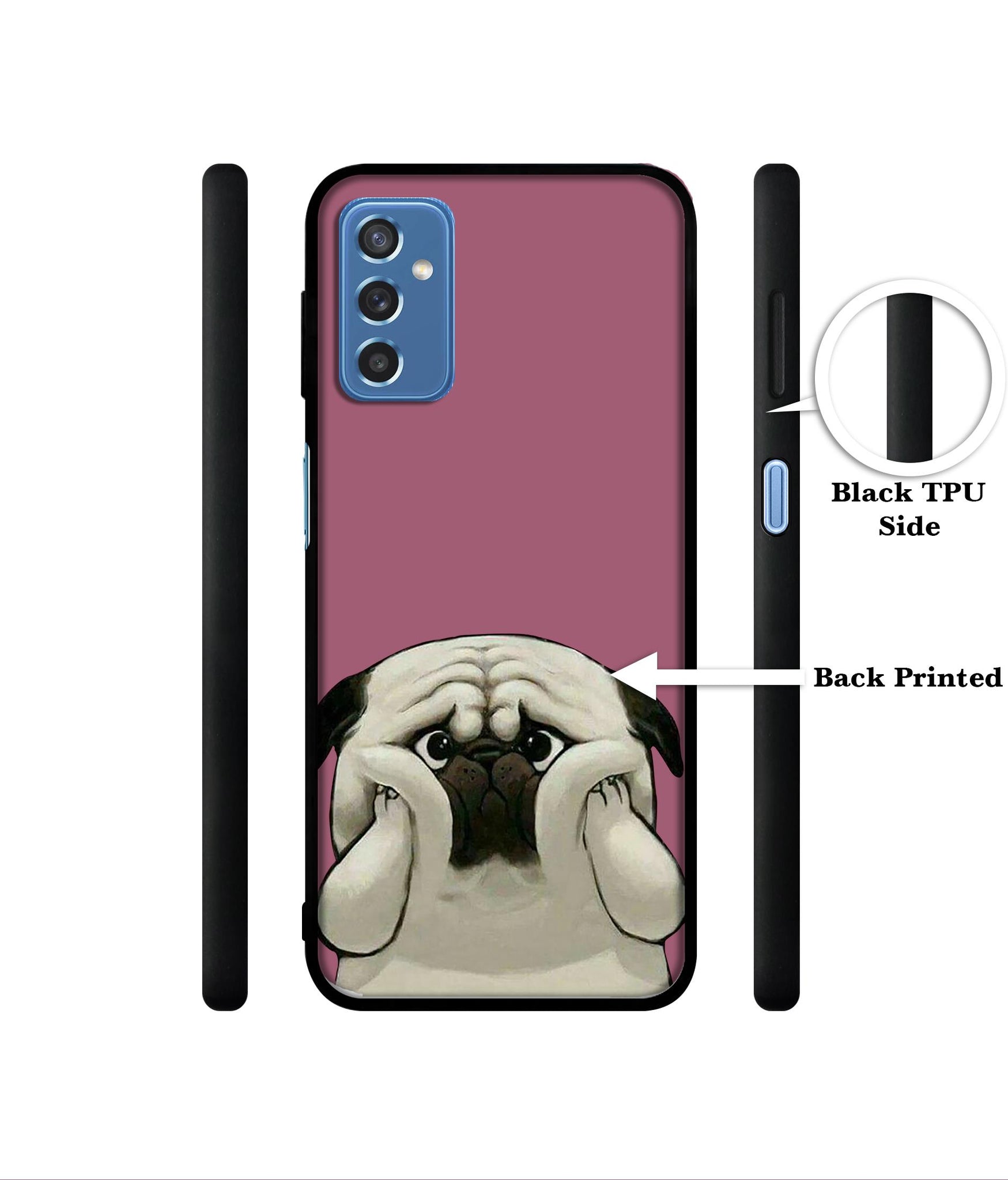 Cute Pug Holding Big Cheeks Designer 2D Printed Back Case Cover for Samsung Galaxy M52 5G
