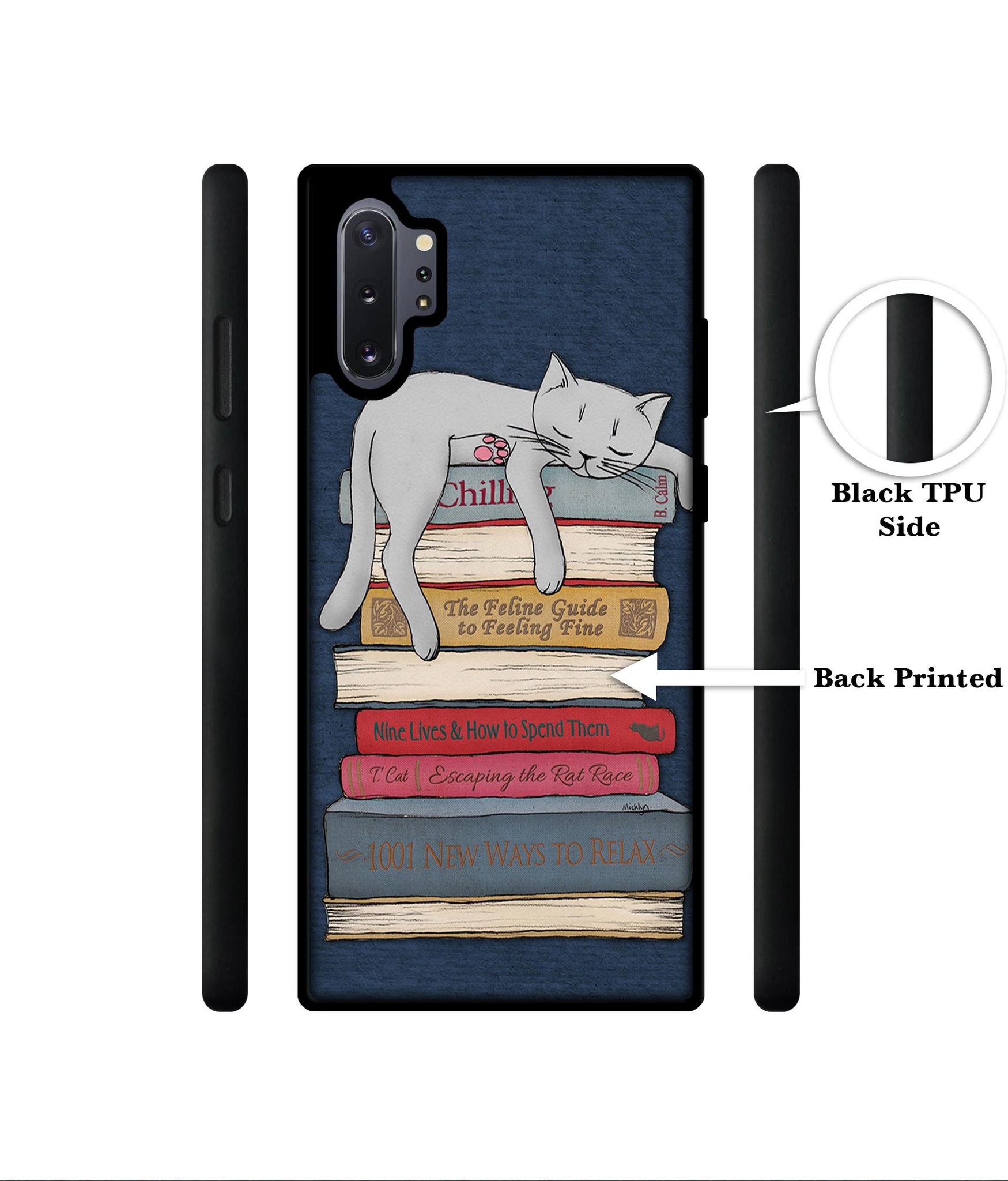 Cat Sleeping On The Books Designer 2D Printed Back Case Cover for Samsung Galaxy Note 10 Plus 5G