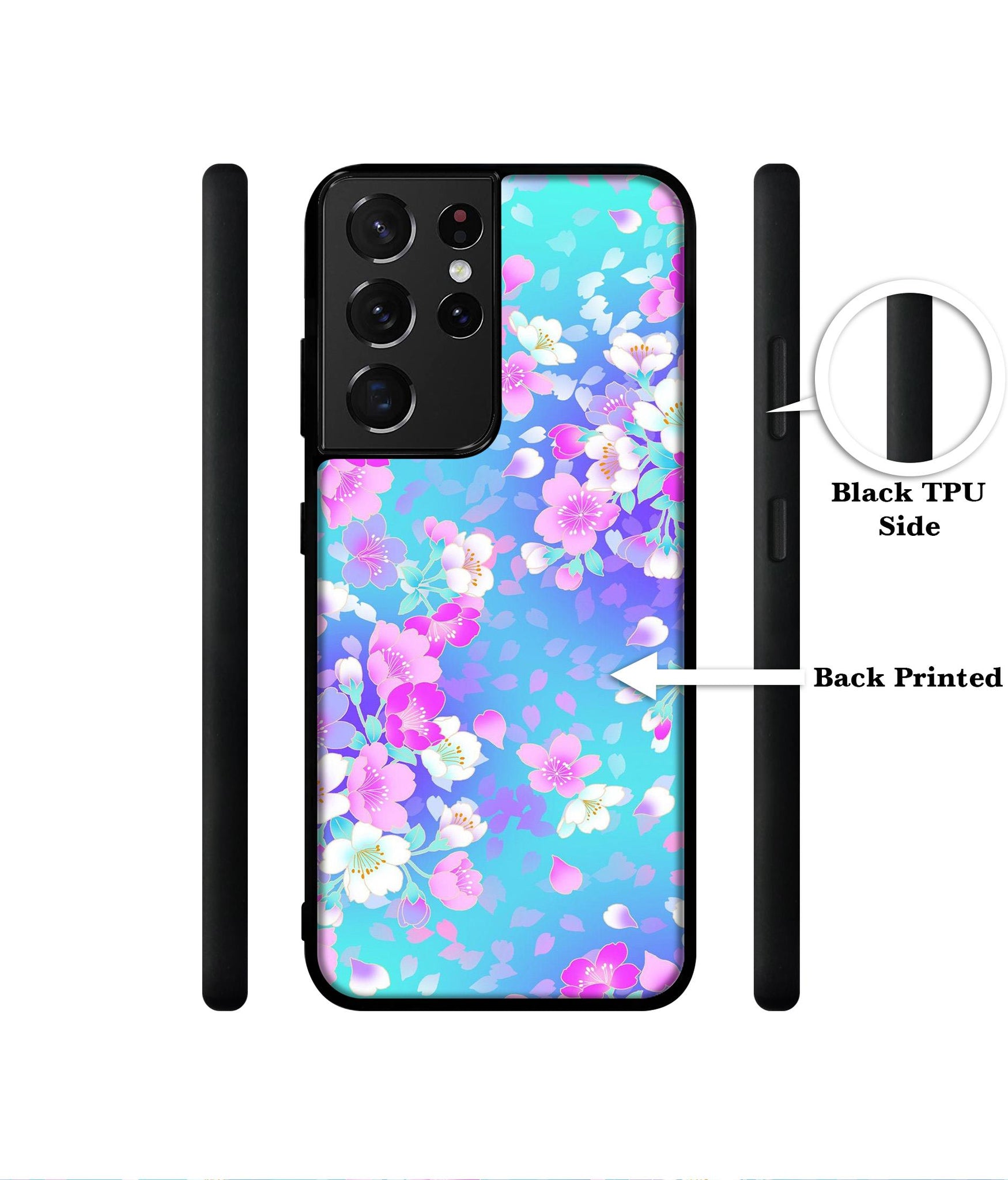 Floral Blue Pattern Designer 2D Printed Back Case Cover for Samsung Galaxy S21 Ultra 5G