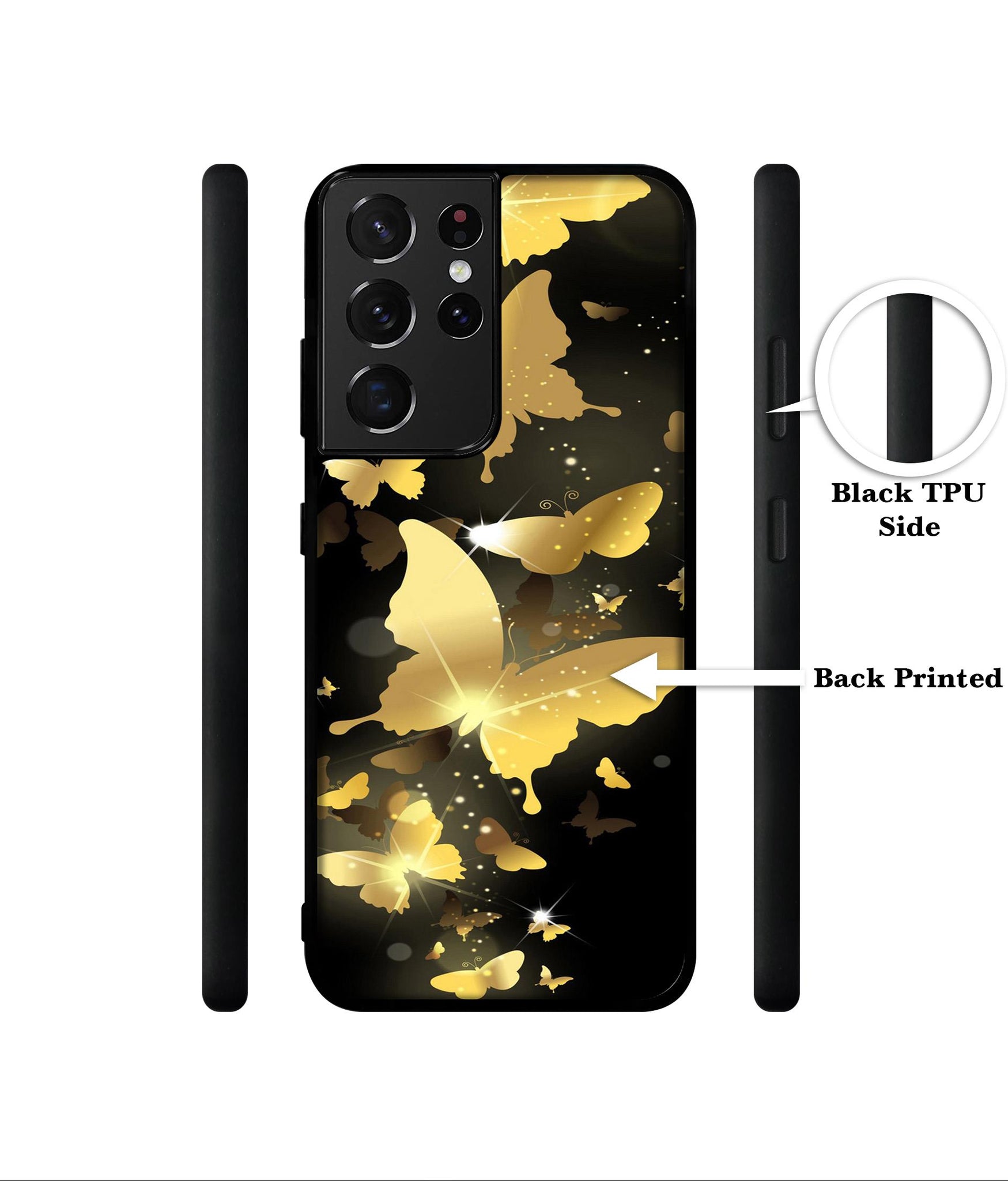 Golden Butterfly Pattern Designer 2D Printed Back Case Cover for Samsung Galaxy S21 Ultra 5G