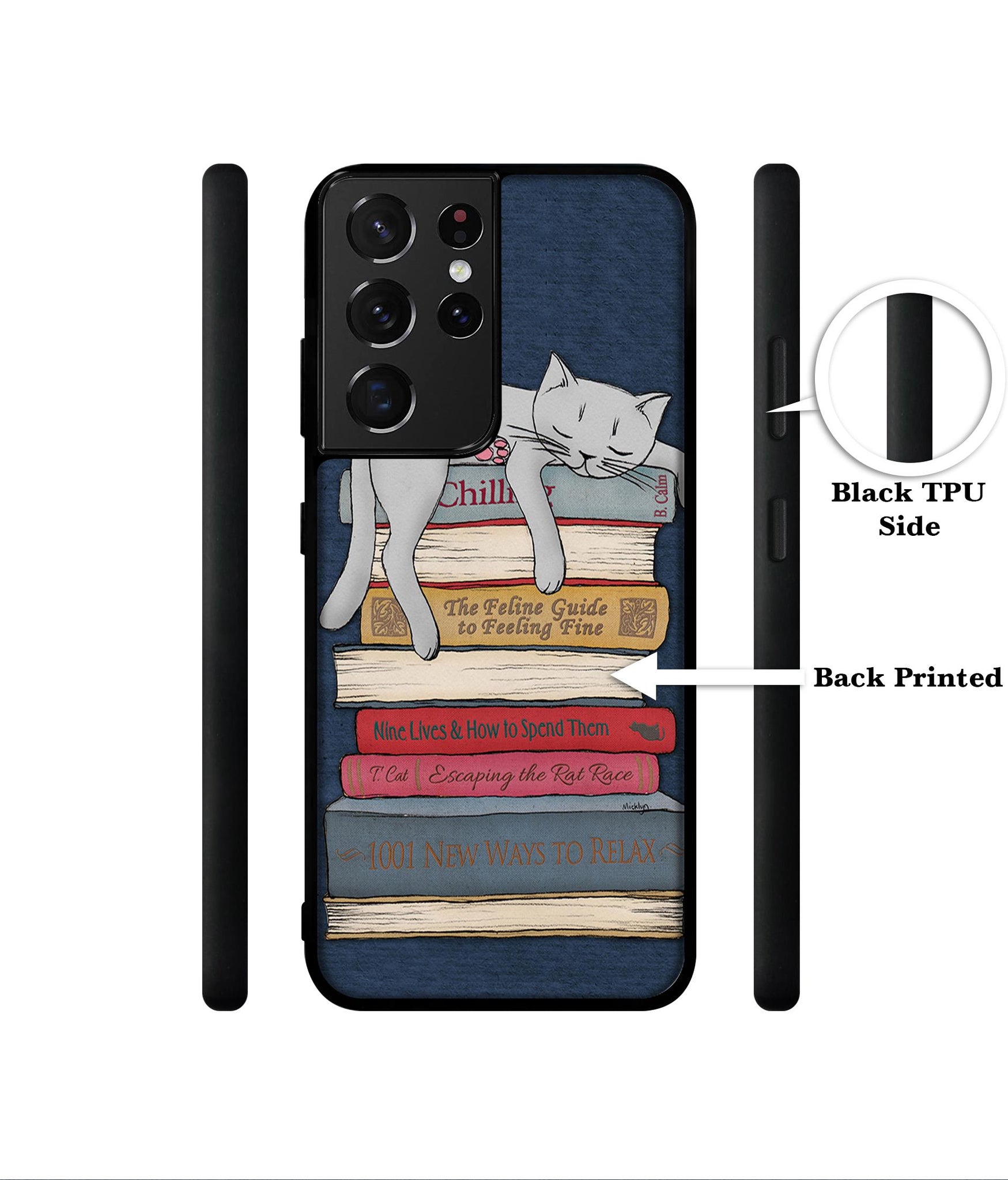 Cat Sleeping On The Books Designer 2D Printed Back Case Cover for Samsung Galaxy S21 Ultra 5G