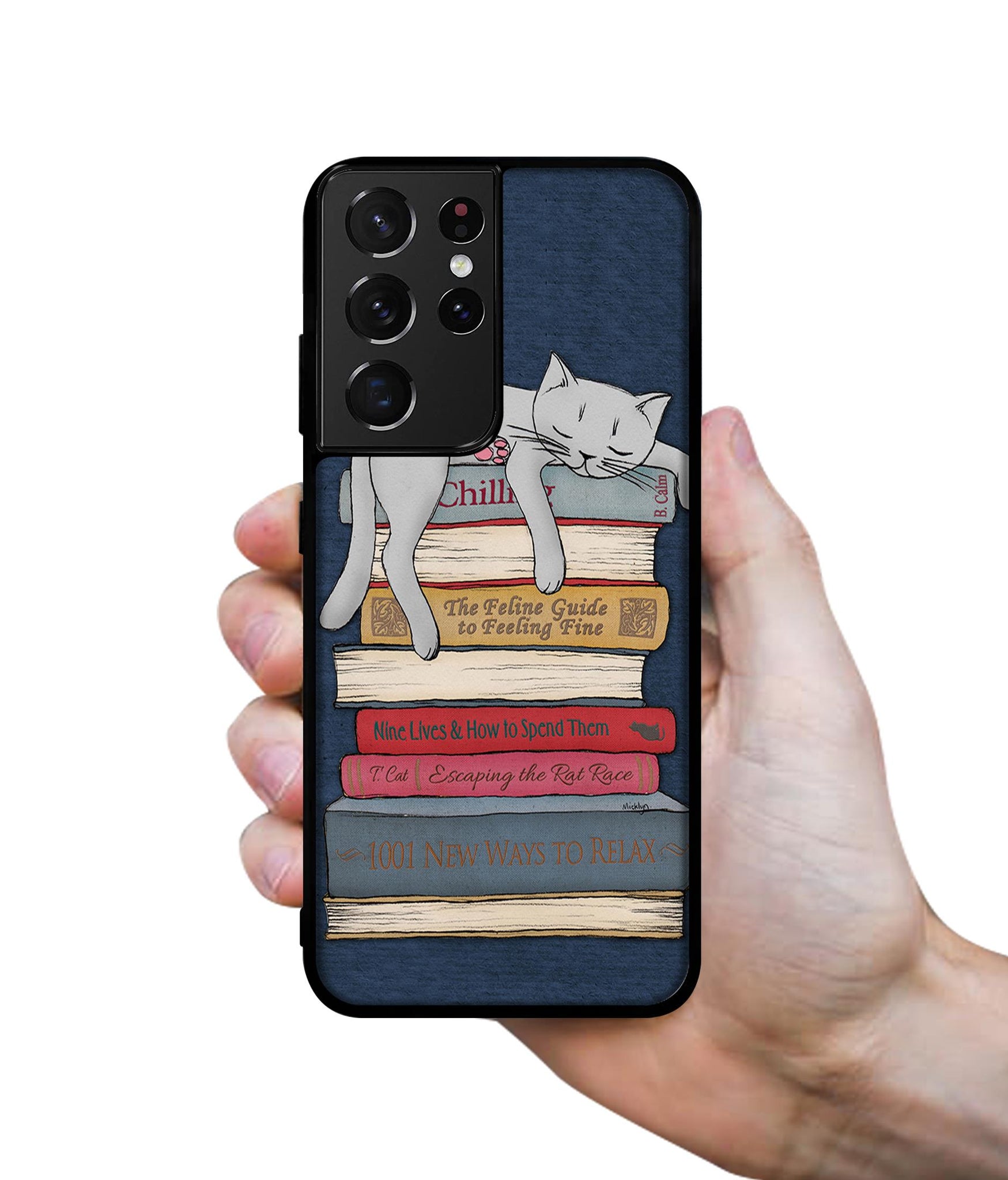 Cat Sleeping On The Books Designer 2D Printed Back Case Cover for Samsung Galaxy S21 Ultra 5G