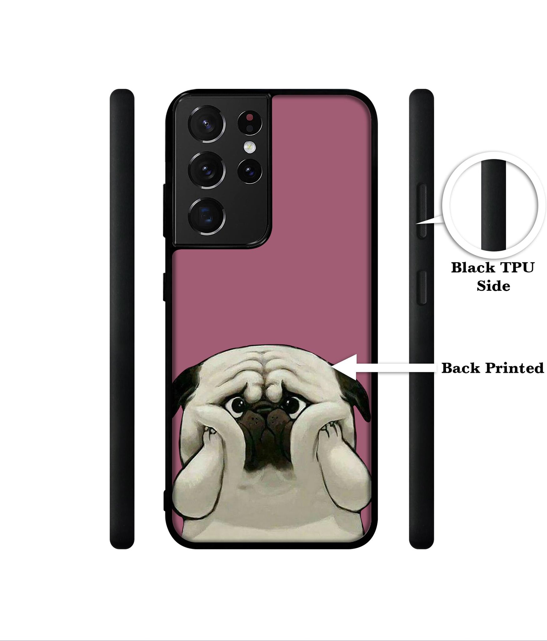Cute Pug Holding Big Cheeks Designer 2D Printed Back Case Cover for Samsung Galaxy S21 Ultra 5G