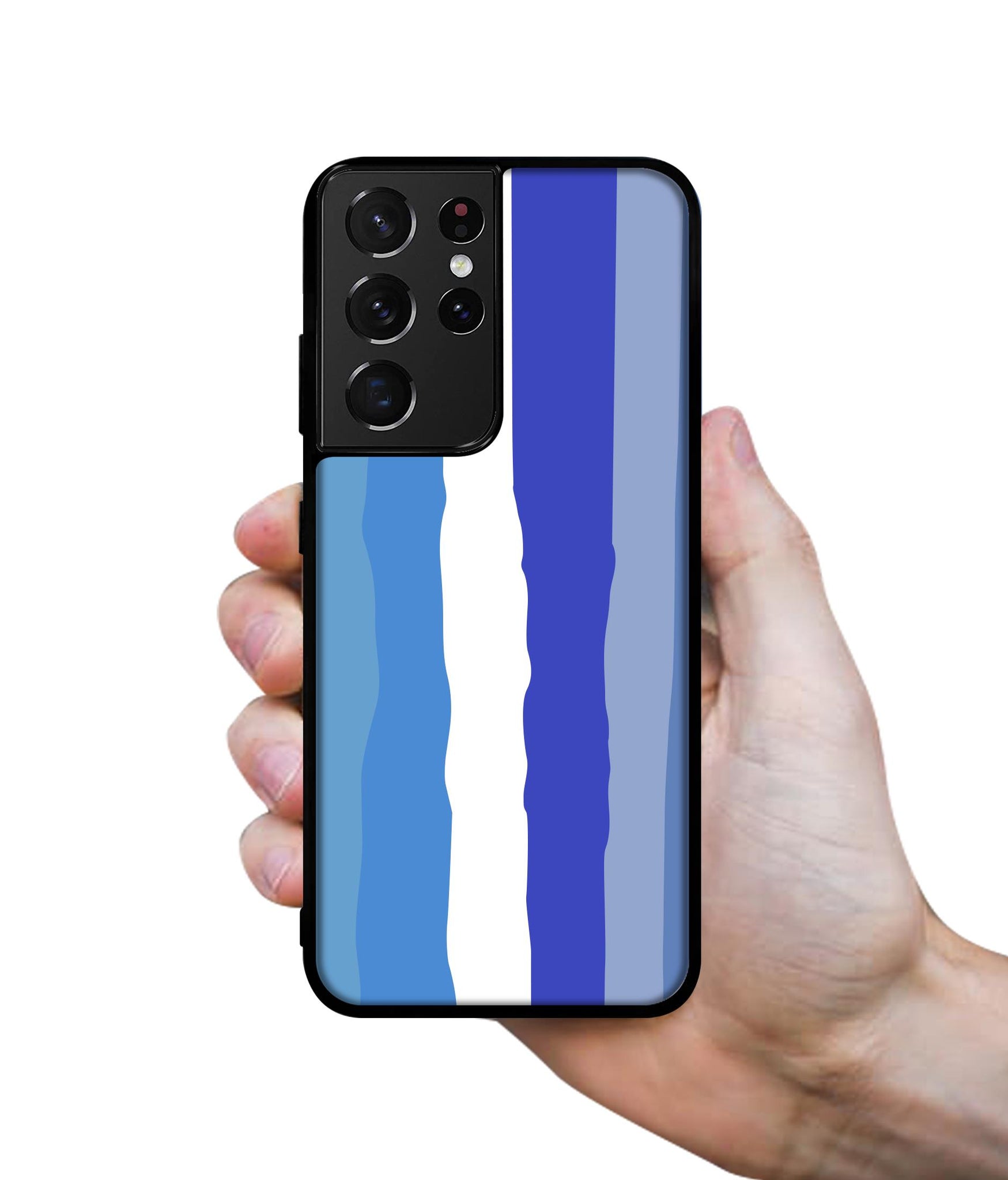 Blue Stripes Rainbow Designer 2D Printed Back Case Cover for Samsung Galaxy S21 Ultra 5G