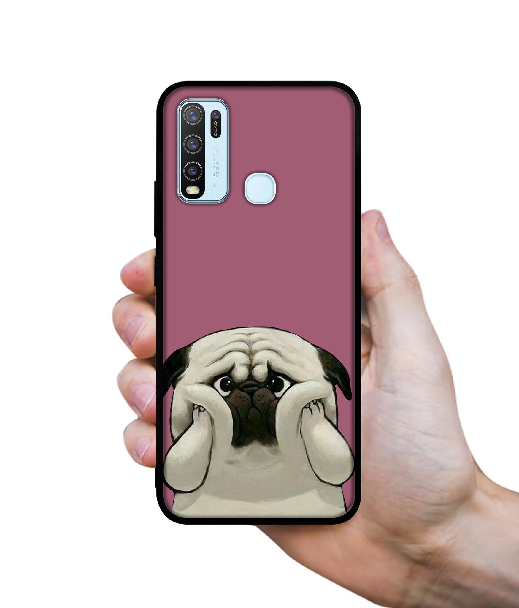 Cute Pug Holding Big Cheeks Designer 2D Printed Back Case Cover for Vivo Y30 4G / Y50 4G