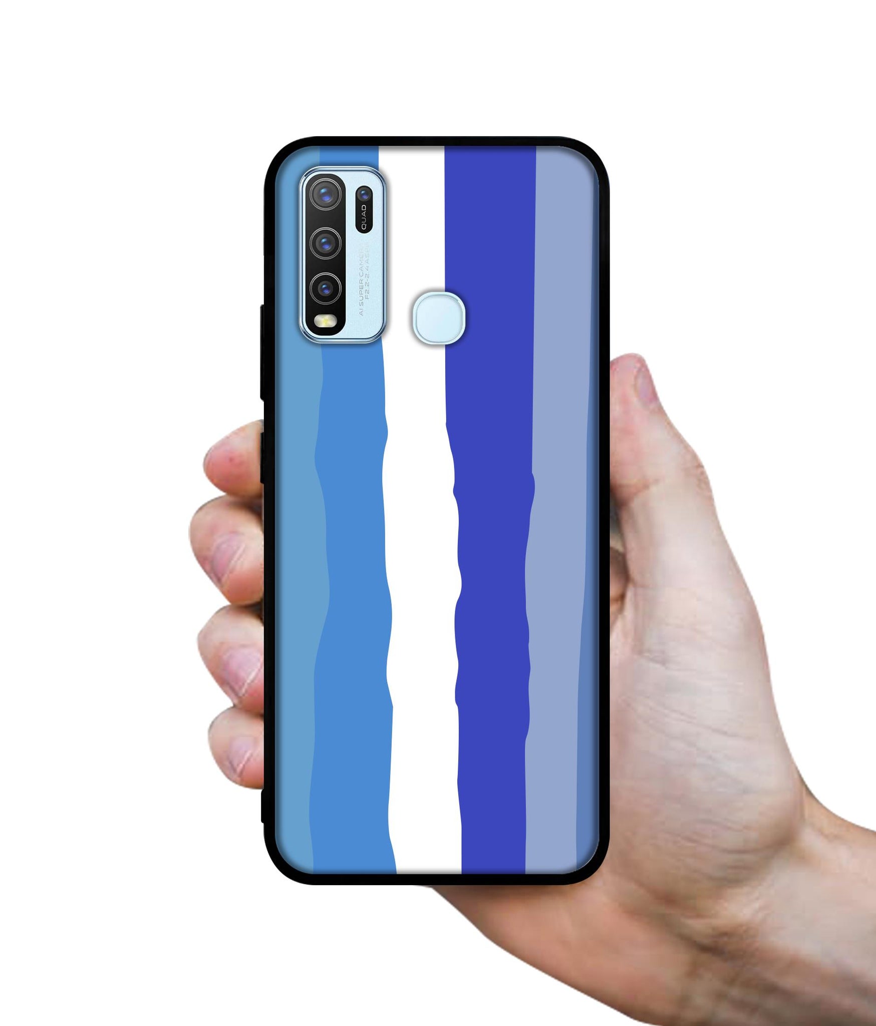 Blue Stripes Rainbow Designer 2D Printed Back Case Cover for Vivo Y30 4G / Y50 4G