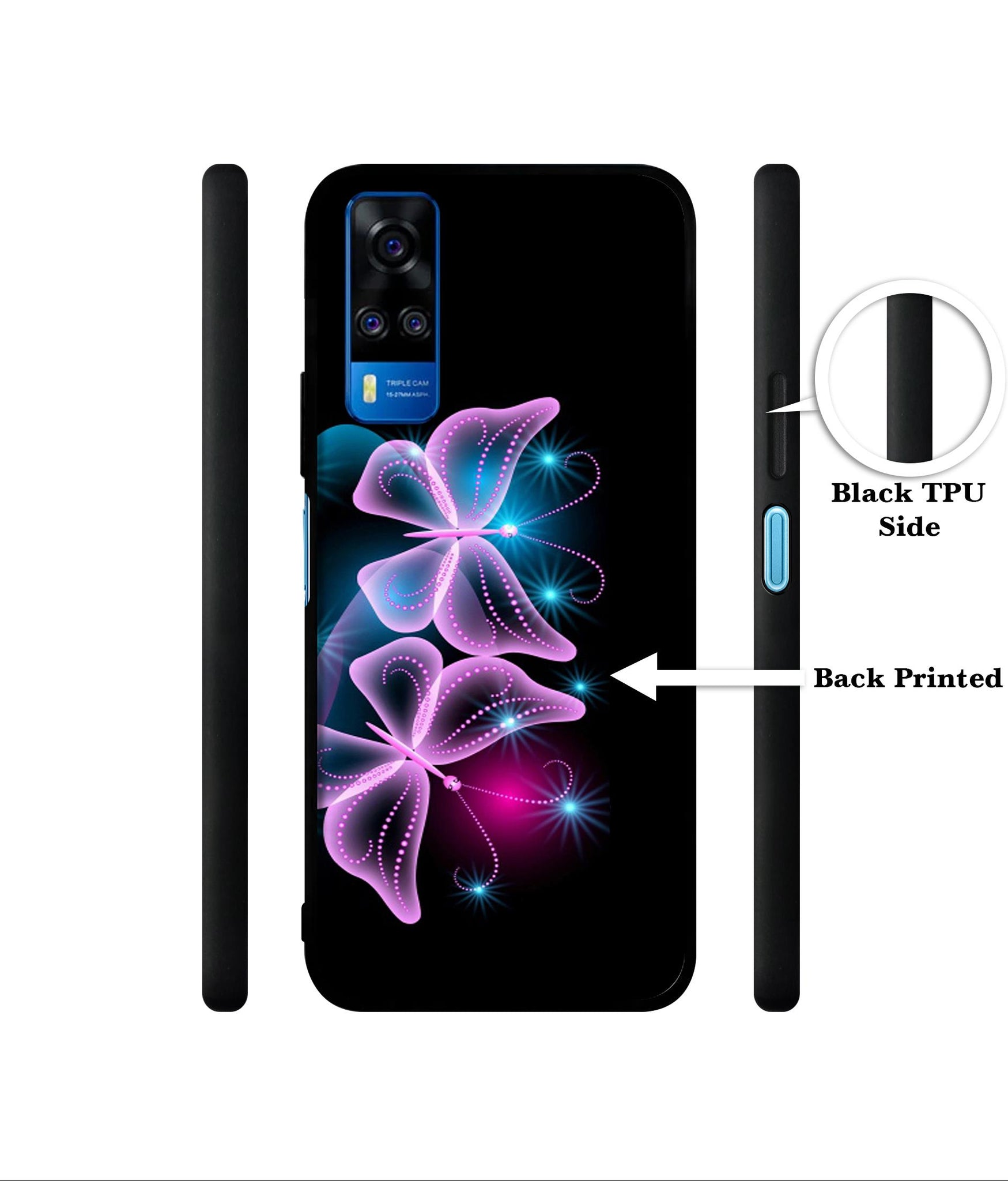 Butterflies Neon Light Designer 2D Printed Back Case Cover for Vivo Y51 (2020) 4G / Y51A 4G / Y31 4G / Y53s 4G