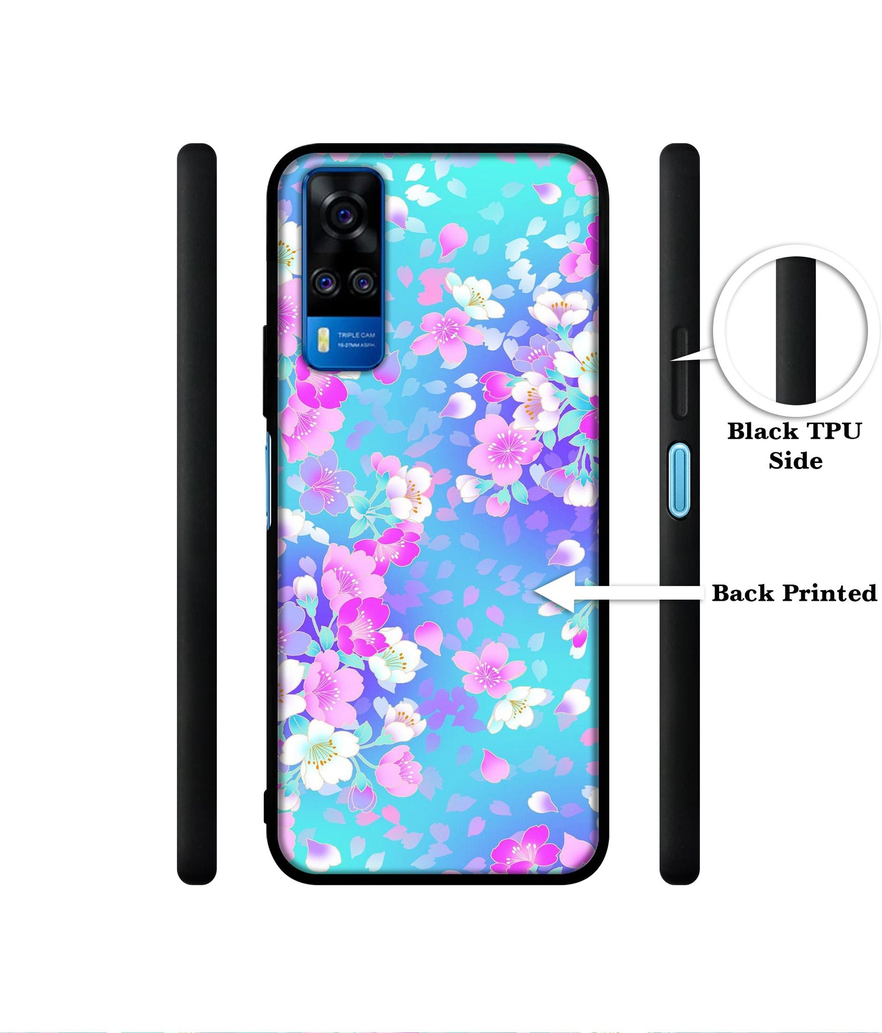Floral Blue Pattern Designer 2D Printed Back Case Cover for Vivo Y51 (2020) 4G / Y51A 4G / Y31 4G / Y53s 4G