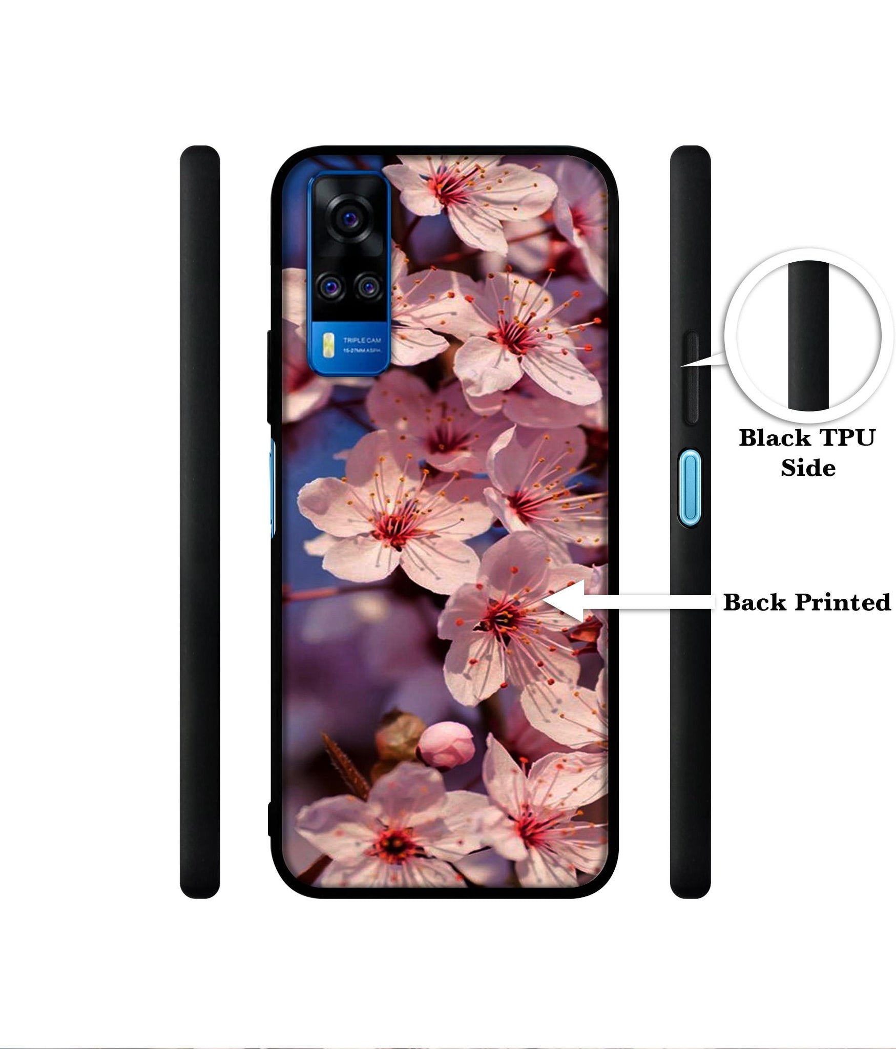 Pink Flowers Pattern Designer 2D Printed Back Case Cover for Vivo Y51 (2020) 4G / Y51A 4G / Y31 4G / Y53s 4G