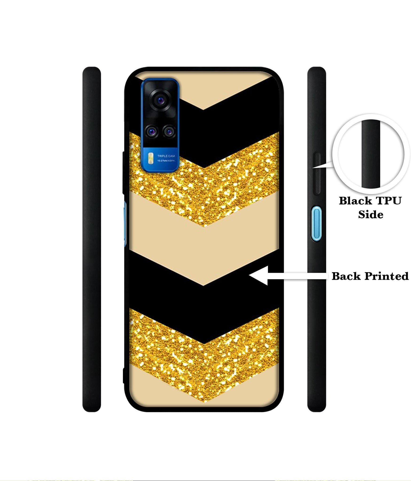Black & Gold Designer 2D Printed Back Case Cover for Vivo Y51 (2020) 4G / Y51A 4G / Y31 4G / Y53s 4G