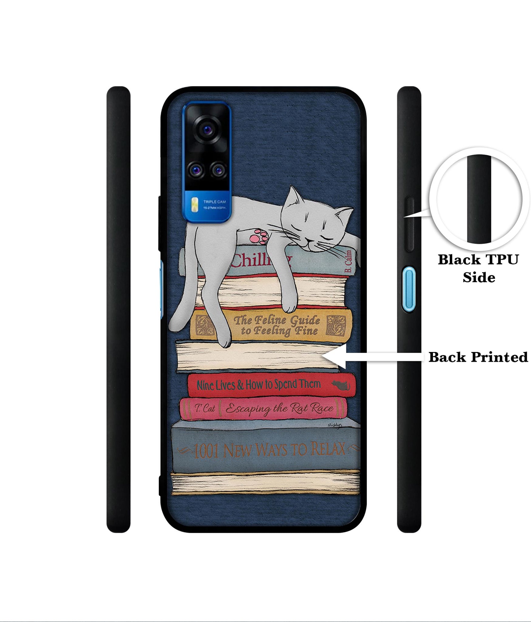 Cat Sleeping On The Books Designer 2D Printed Back Case Cover for Vivo Y51 (2020) 4G / Y51A 4G / Y31 4G / Y53s 4G