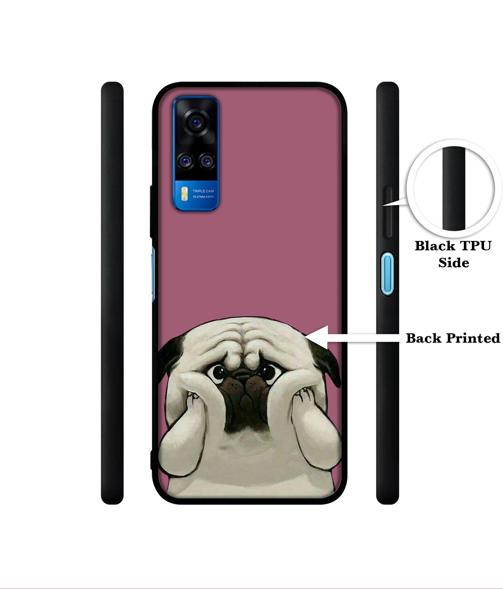 Cute Pug Holding Big Cheeks Designer 2D Printed Back Case Cover for Vivo Y51 (2020) 4G / Y51A 4G / Y31 4G / Y53s 4G