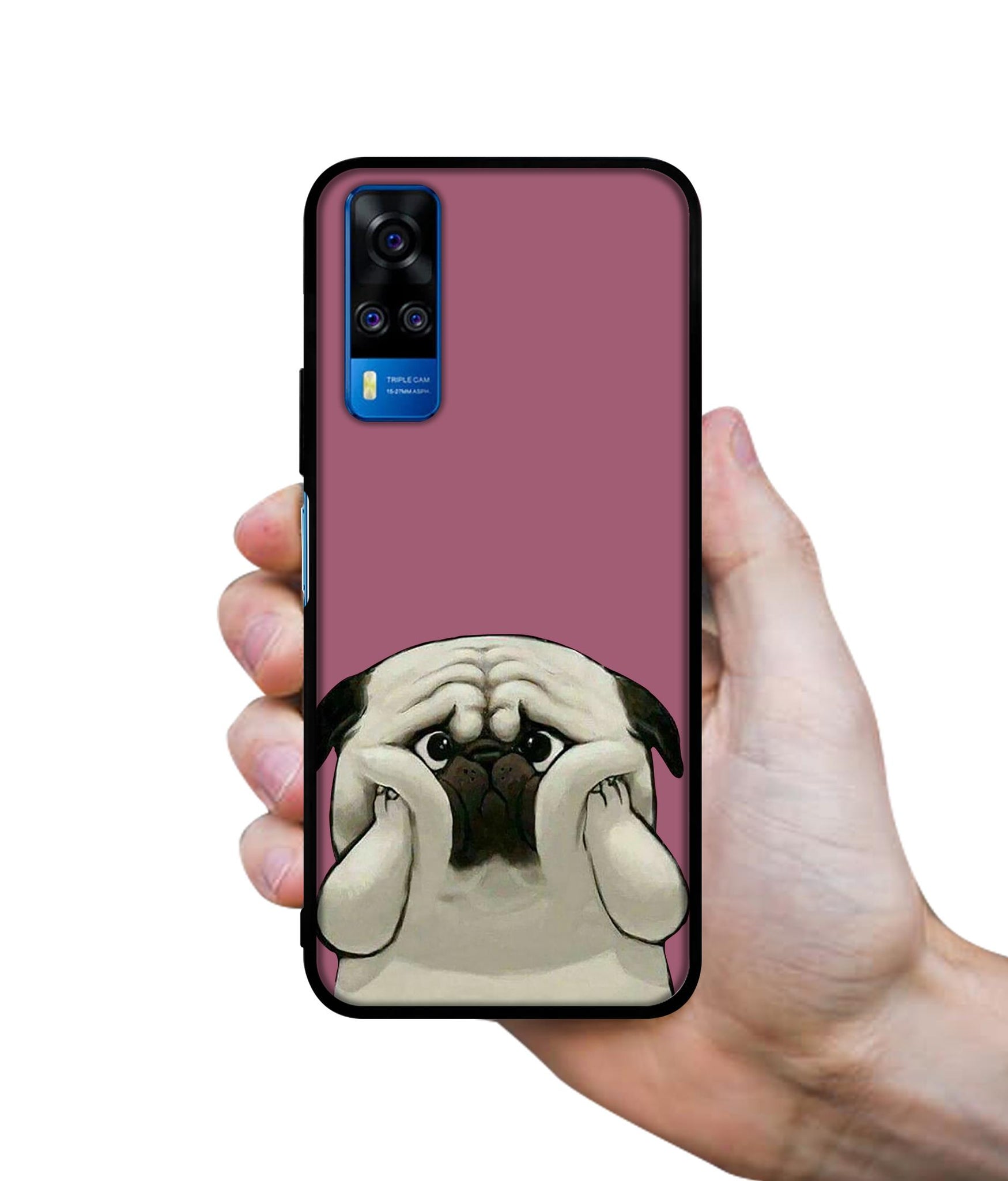 Cute Pug Holding Big Cheeks Designer 2D Printed Back Case Cover for Vivo Y51 (2020) 4G / Y51A 4G / Y31 4G / Y53s 4G