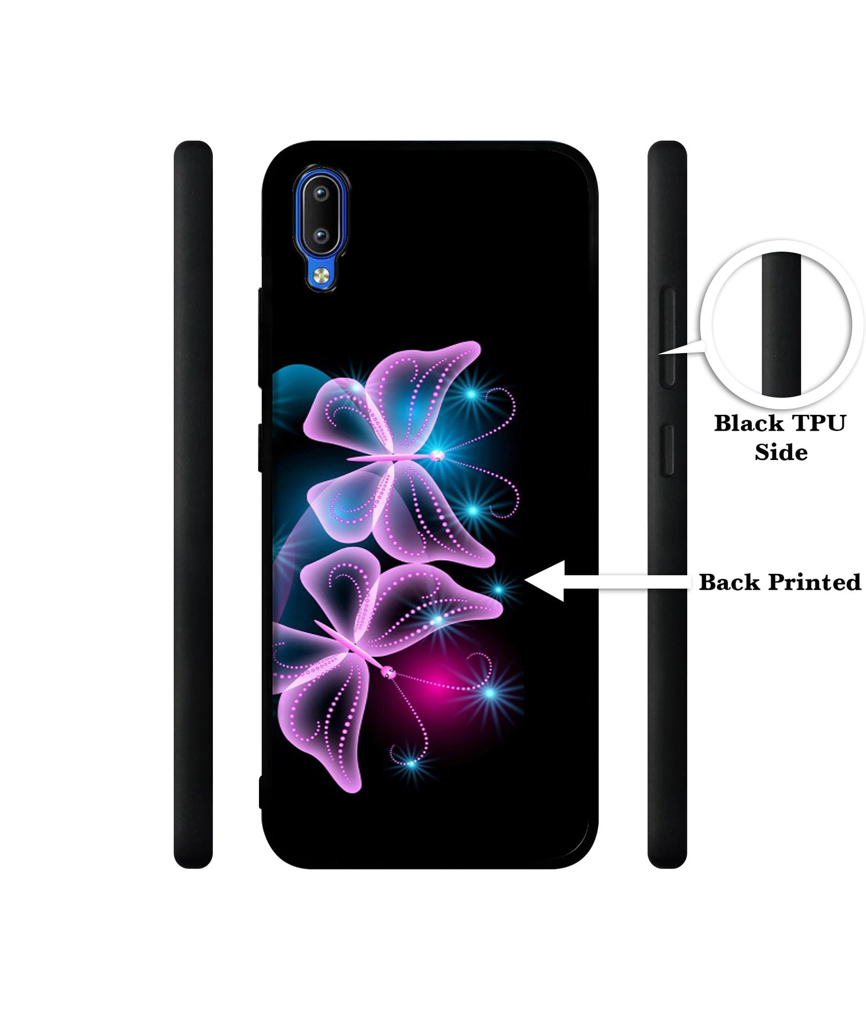 Butterflies Neon Light Designer 2D Printed Back Case Cover for Vivo Y91 4G / Y93 4G / Y95 4G