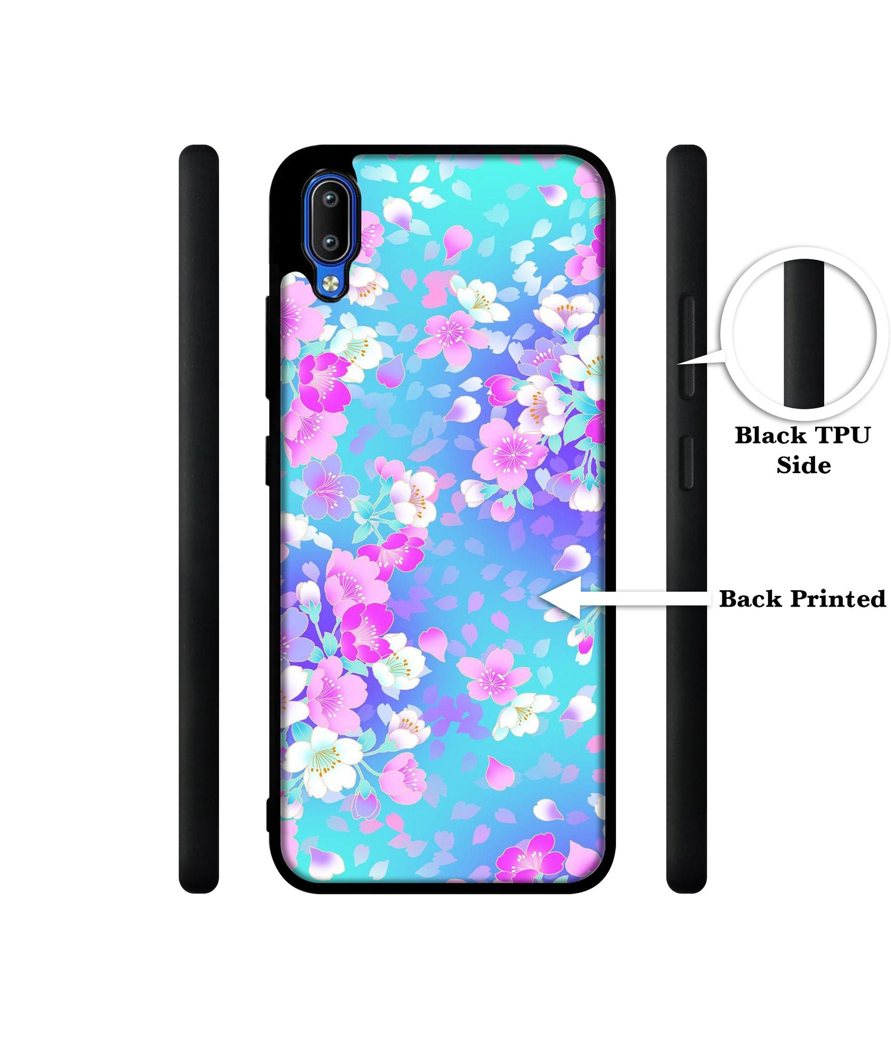 Floral Blue Pattern Designer 2D Printed Back Case Cover for Vivo Y91 4G / Y93 4G / Y95 4G