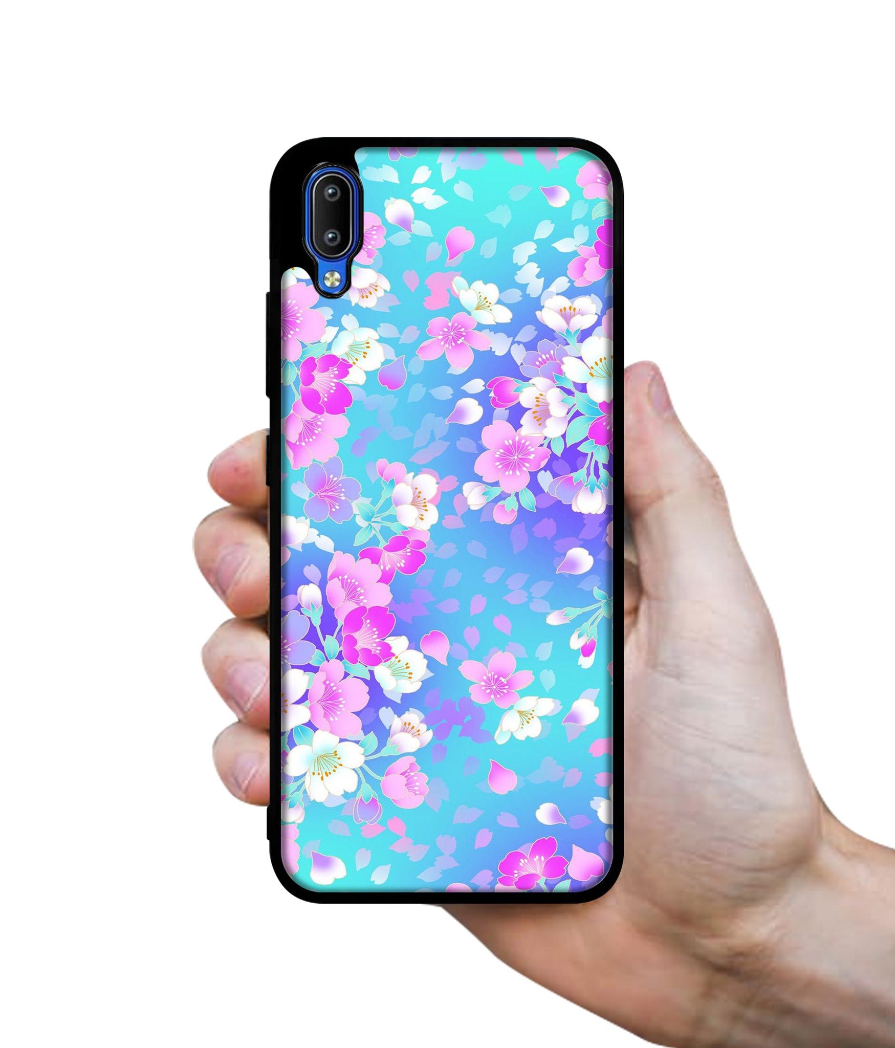 Floral Blue Pattern Designer 2D Printed Back Case Cover for Vivo Y91 4G / Y93 4G / Y95 4G