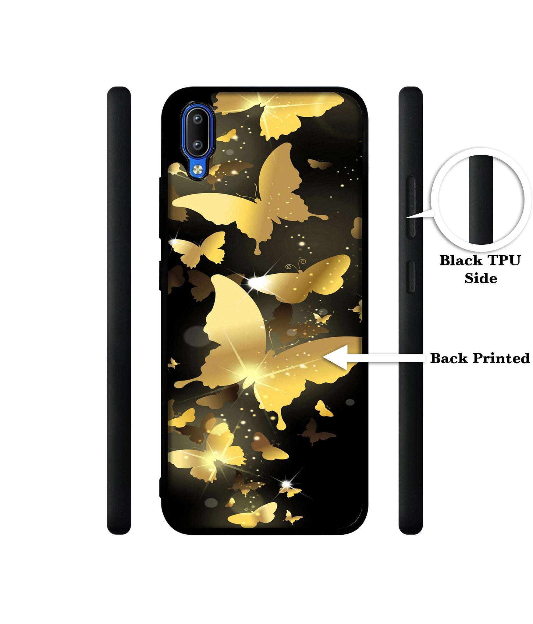 Golden Butterfly Pattern Designer 2D Printed Back Case Cover for Vivo Y91 4G / Y93 4G / Y95 4G