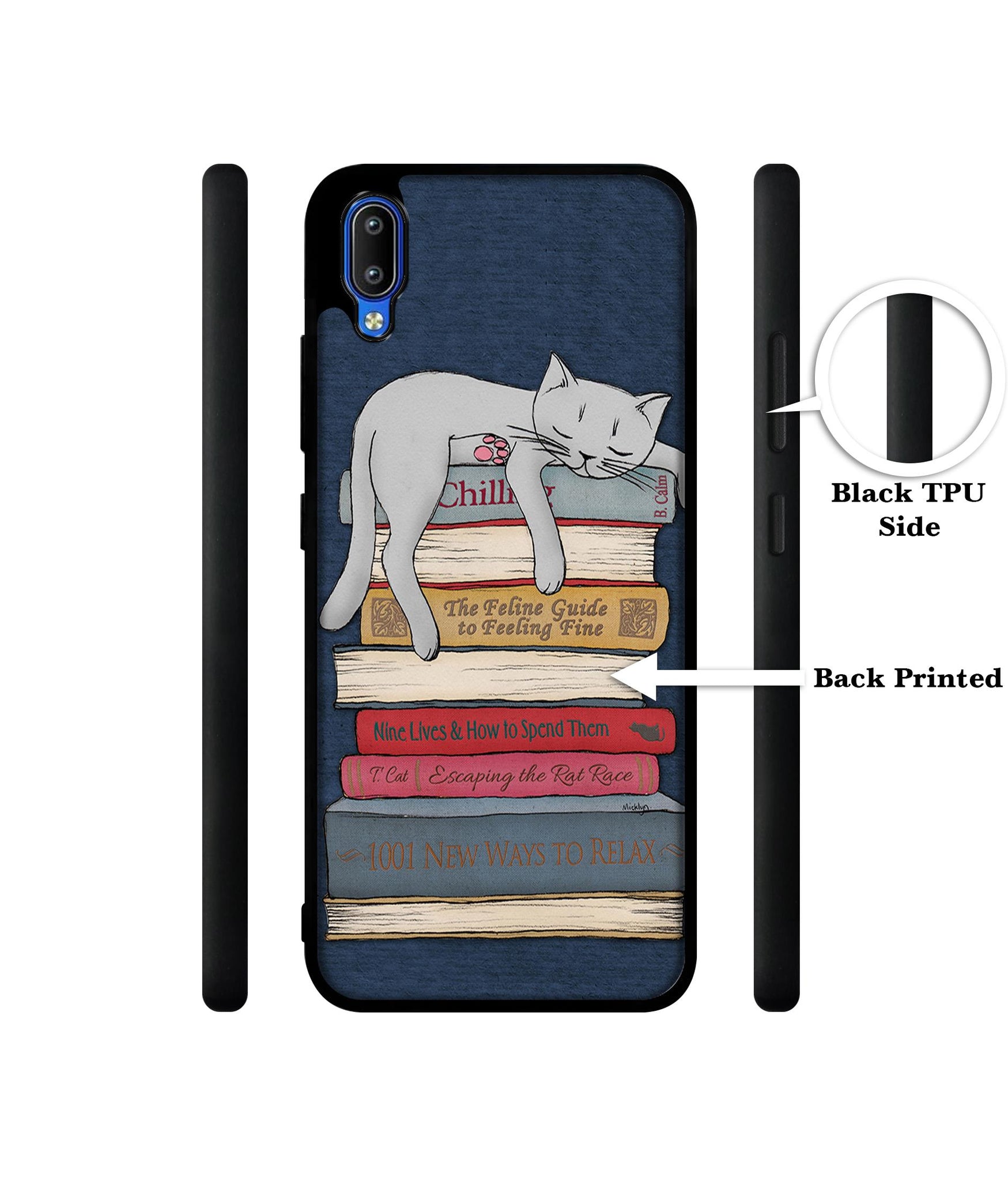 Cat Sleeping On The Books Designer 2D Printed Back Case Cover for Vivo Y91 4G / Y93 4G / Y95 4G