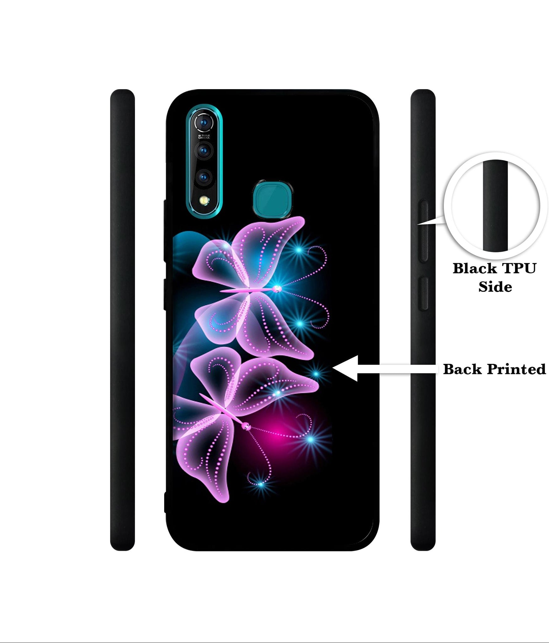 Butterflies Neon Light Designer 2D Printed Back Case Cover for Vivo Z1 Pro 4G