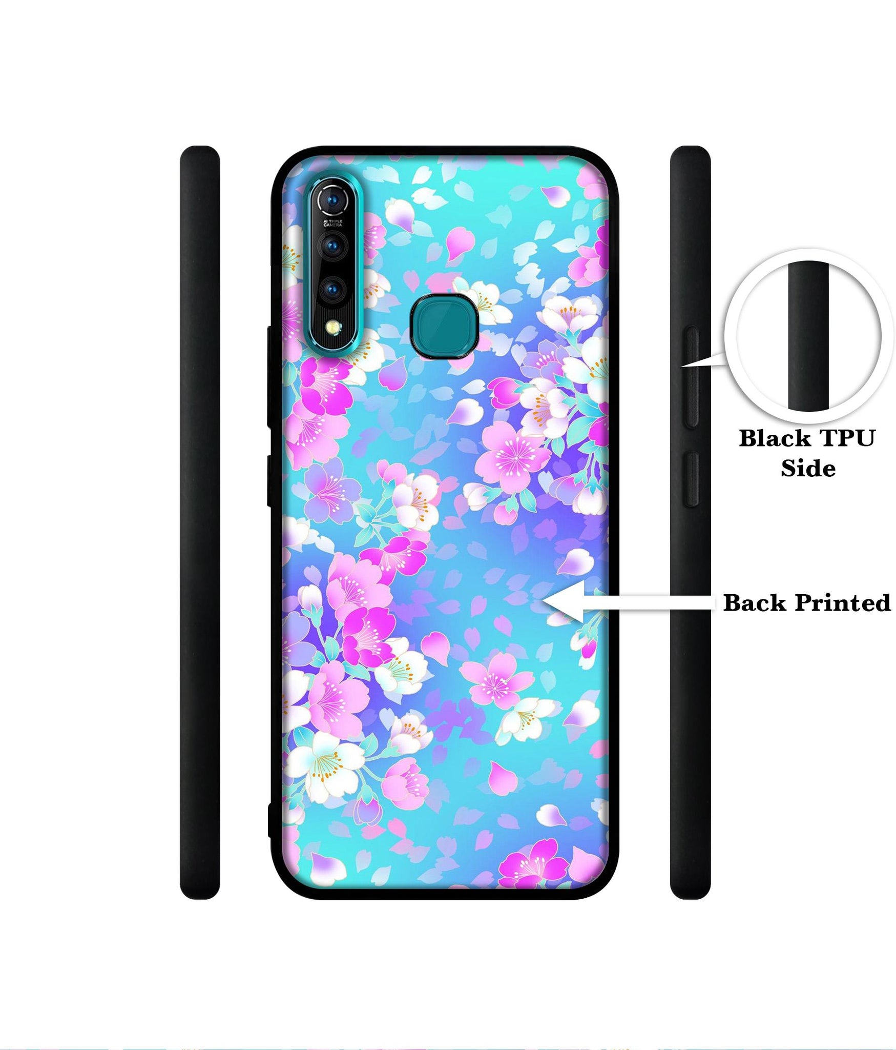 Floral Blue Pattern Designer 2D Printed Back Case Cover for Vivo Z1 Pro 4G