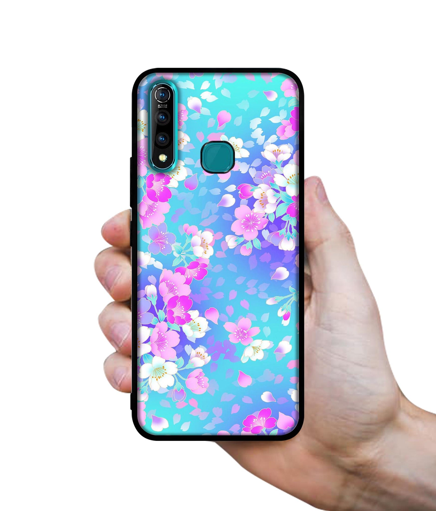 Floral Blue Pattern Designer 2D Printed Back Case Cover for Vivo Z1 Pro 4G