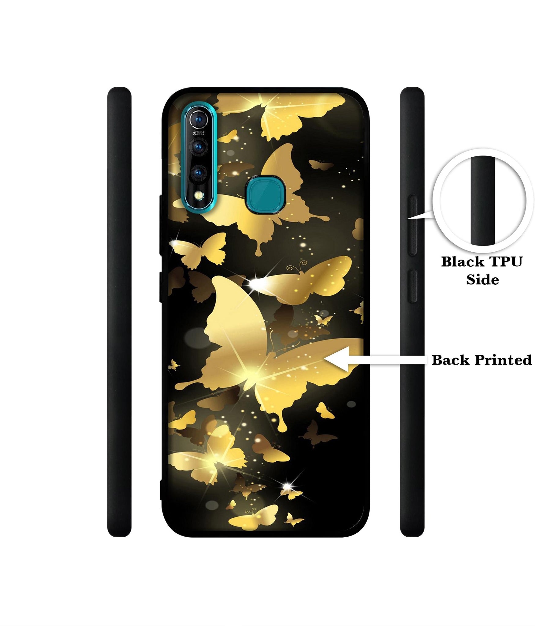 Golden Butterfly Pattern Designer 2D Printed Back Case Cover for Vivo Z1 Pro 4G