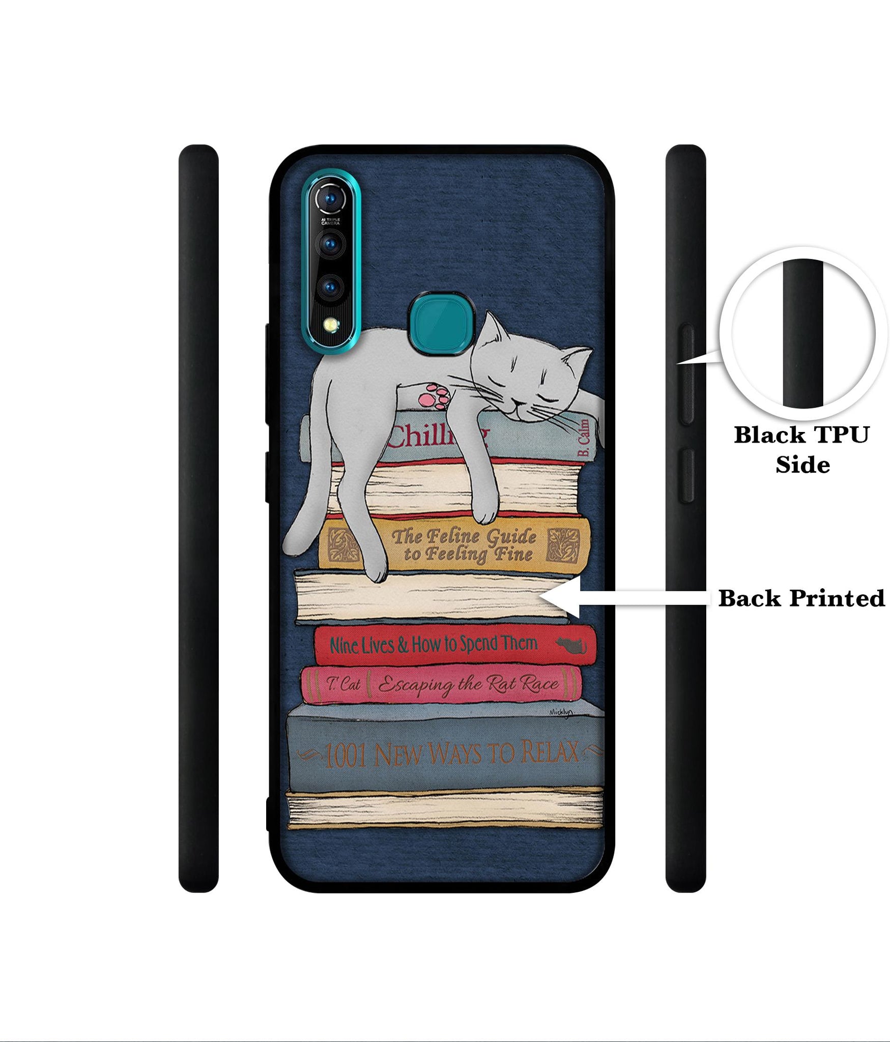 Cat Sleeping On The Books Designer 2D Printed Back Case Cover for Vivo Z1 Pro 4G