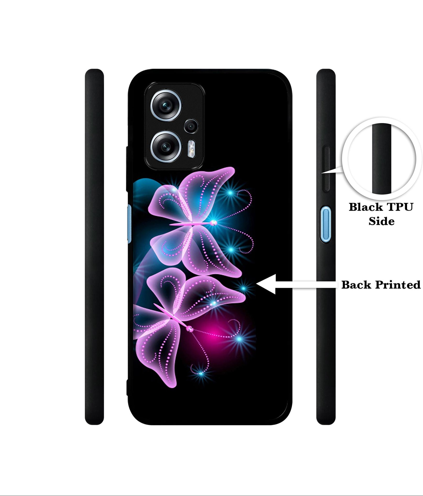 Butterflies Neon Light Designer 2D Printed Back Case Cover for Mi Redmi K50i 5G