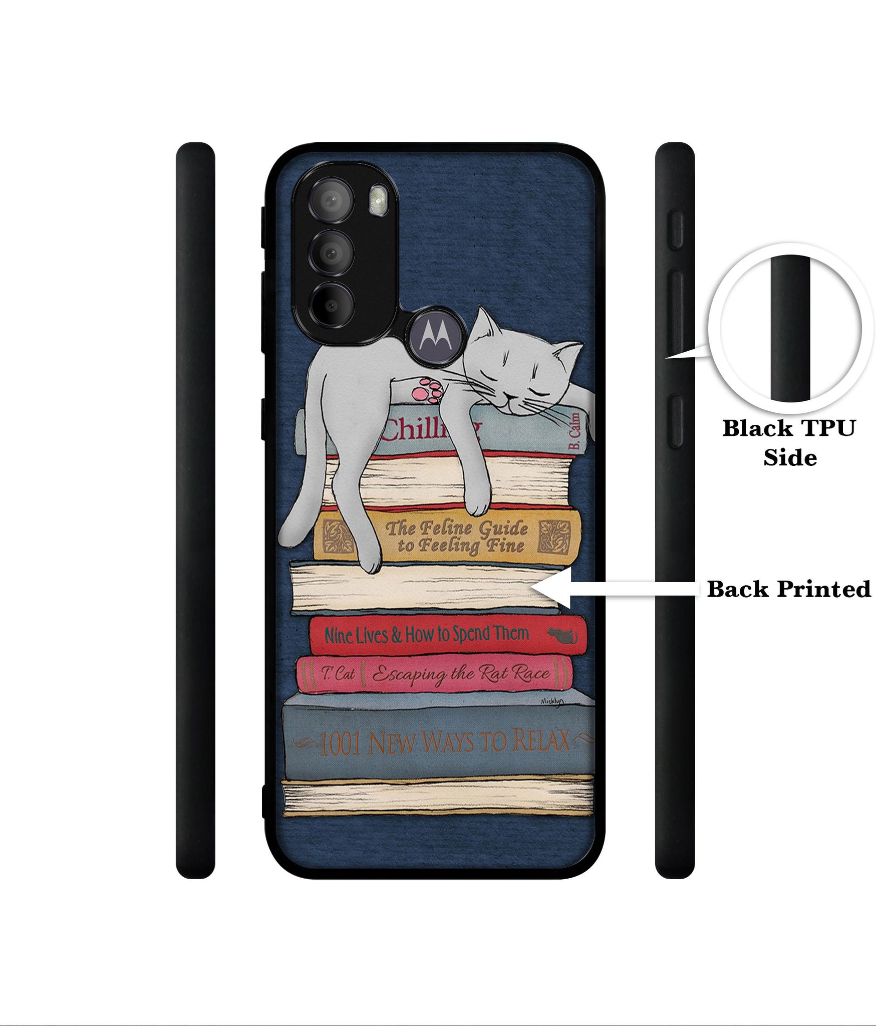 Cat Sleeping On The Books Designer 2D Printed Back Case Cover for Motorola Moto G31 4G / G41 4G