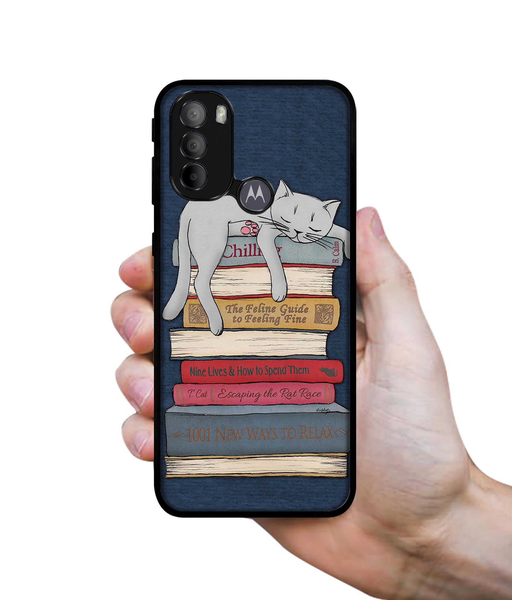 Cat Sleeping On The Books Designer 2D Printed Back Case Cover for Motorola Moto G31 4G / G41 4G