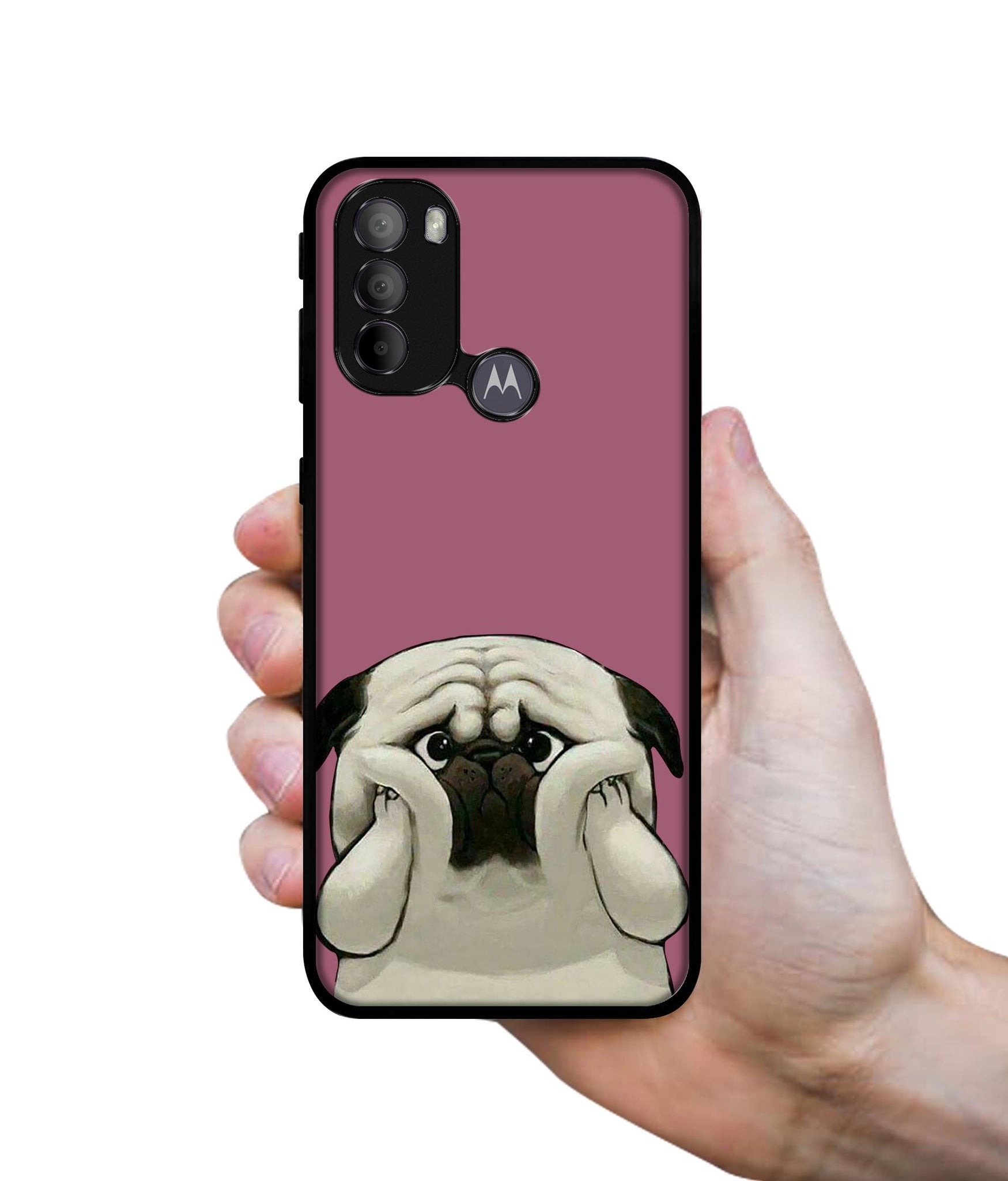 Cute Pug Holding Big Cheeks Designer 2D Printed Back Case Cover for Motorola Moto G31 4G / G41 4G