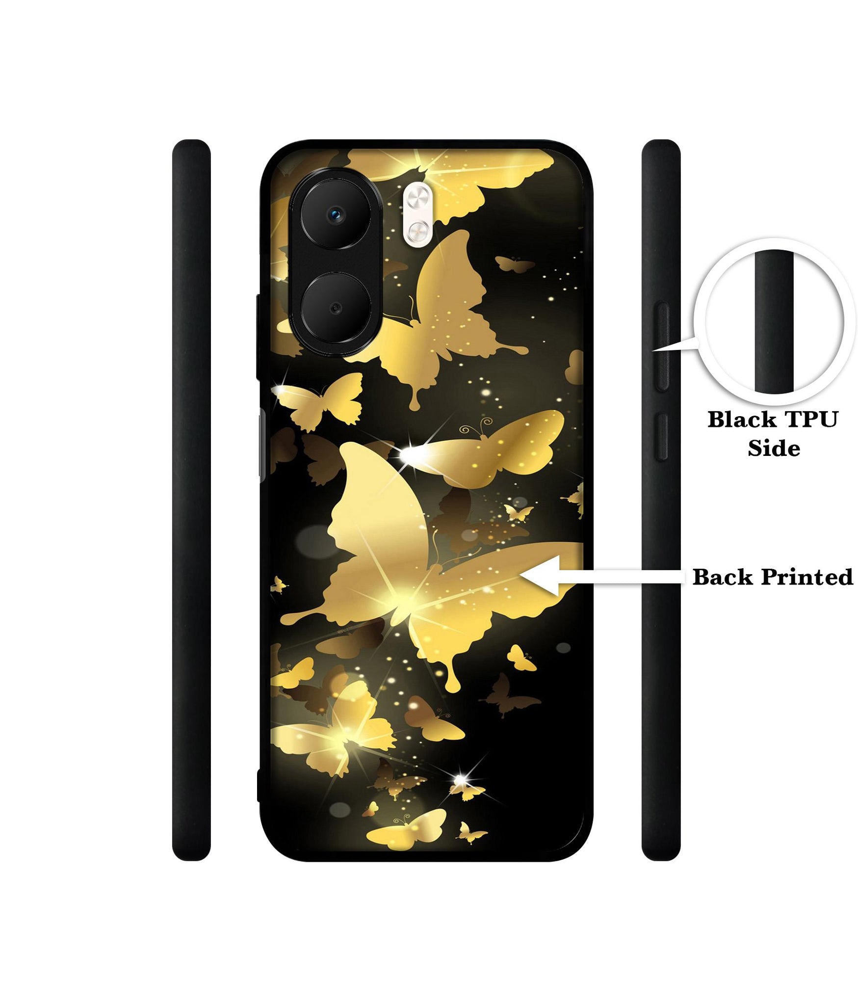 Golden Butterfly Pattern Designer 2D Printed Back Case Cover for Oppo A5x 4G / A5x 5G