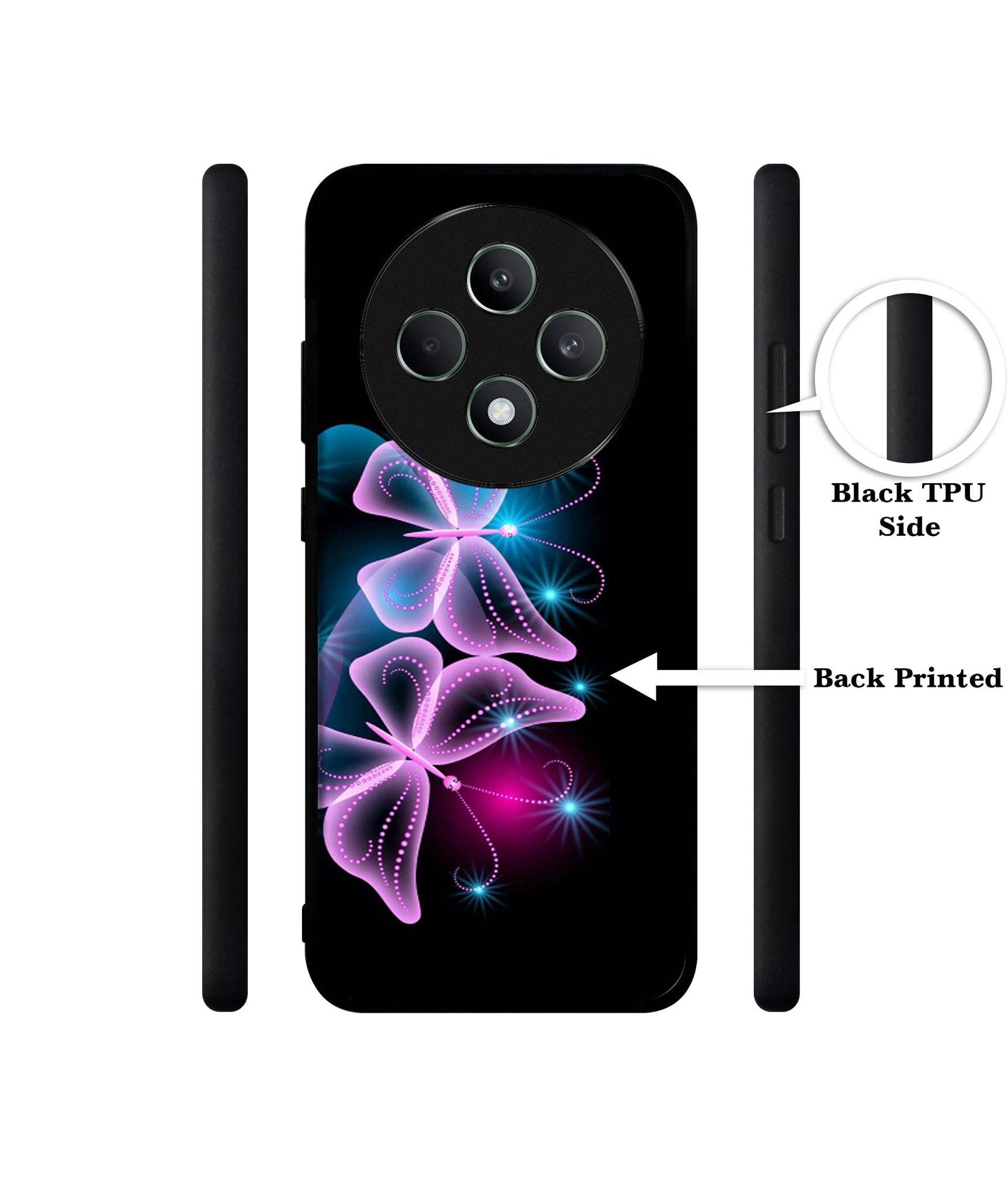 Butterflies Neon Light Designer 2D Printed Back Case Cover for Oppo F27 5G / Reno 12F 5G