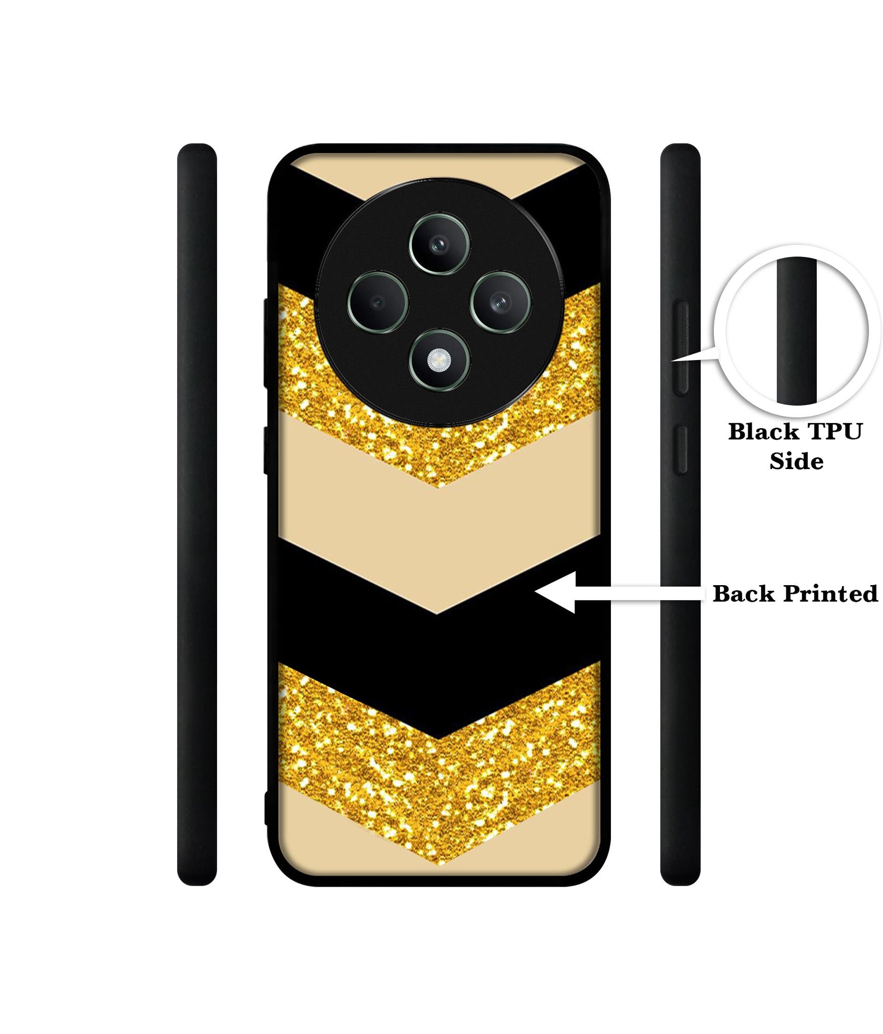 Black & Gold Designer 2D Printed Back Case Cover for Oppo F27 5G / Reno 12F 5G