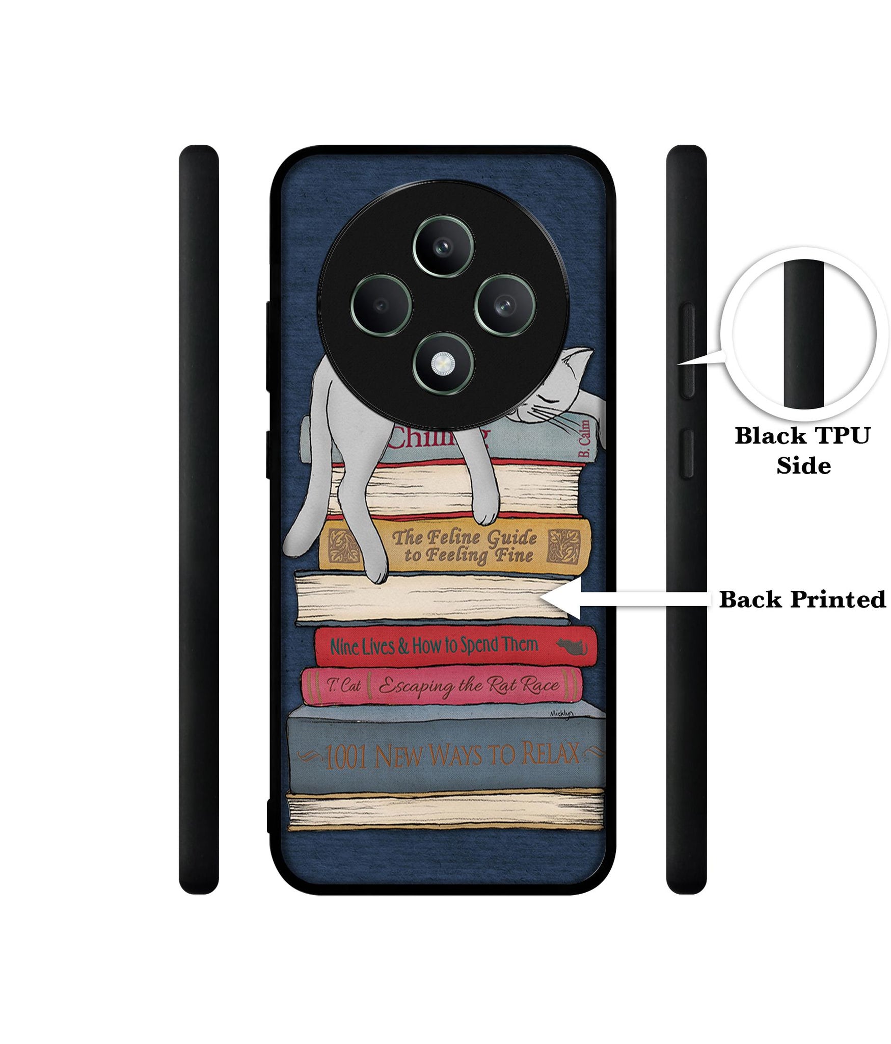 Cat Sleeping On The Books Designer 2D Printed Back Case Cover for Oppo F27 5G / Reno 12F 5G