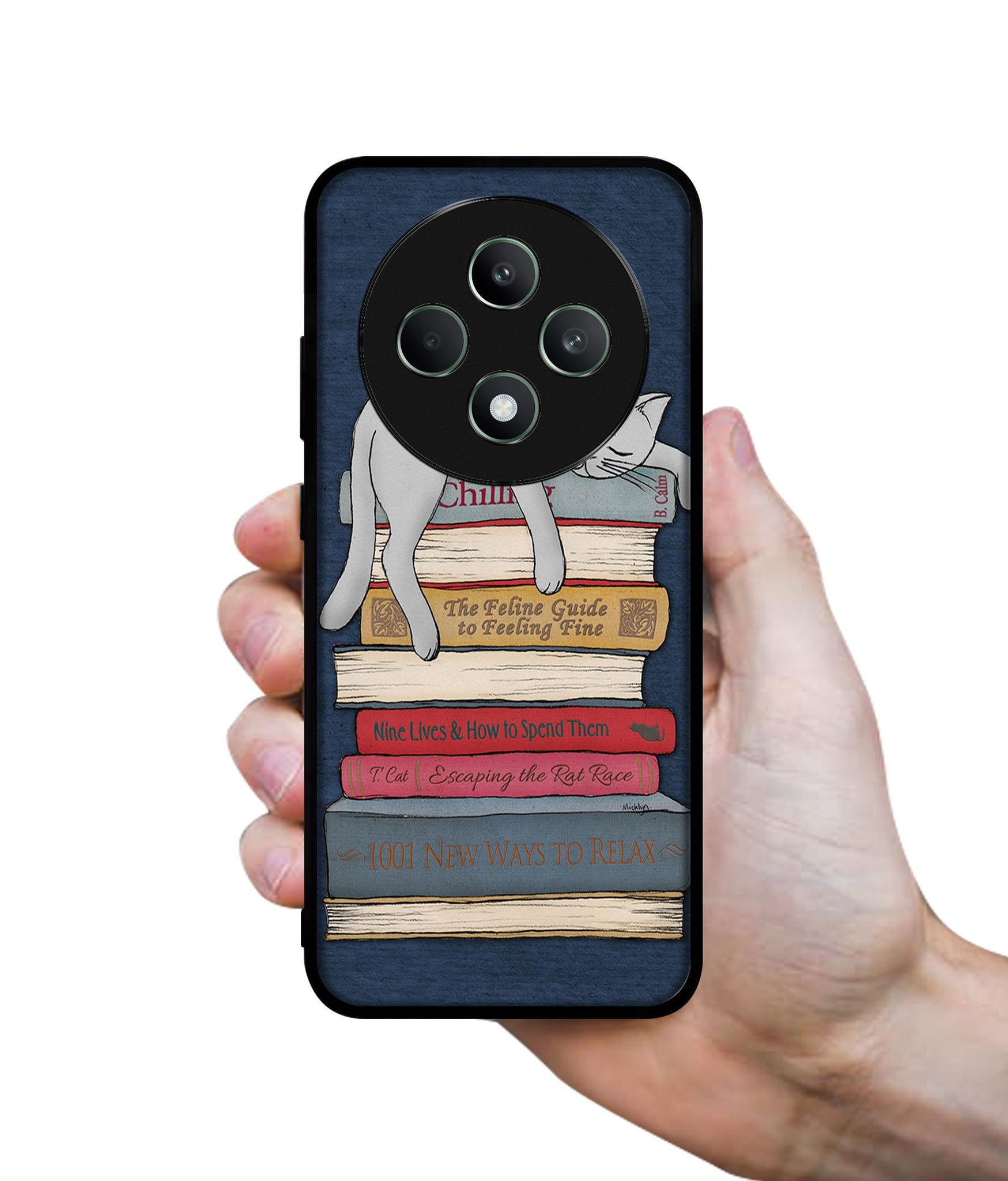 Cat Sleeping On The Books Designer 2D Printed Back Case Cover for Oppo F27 5G / Reno 12F 5G