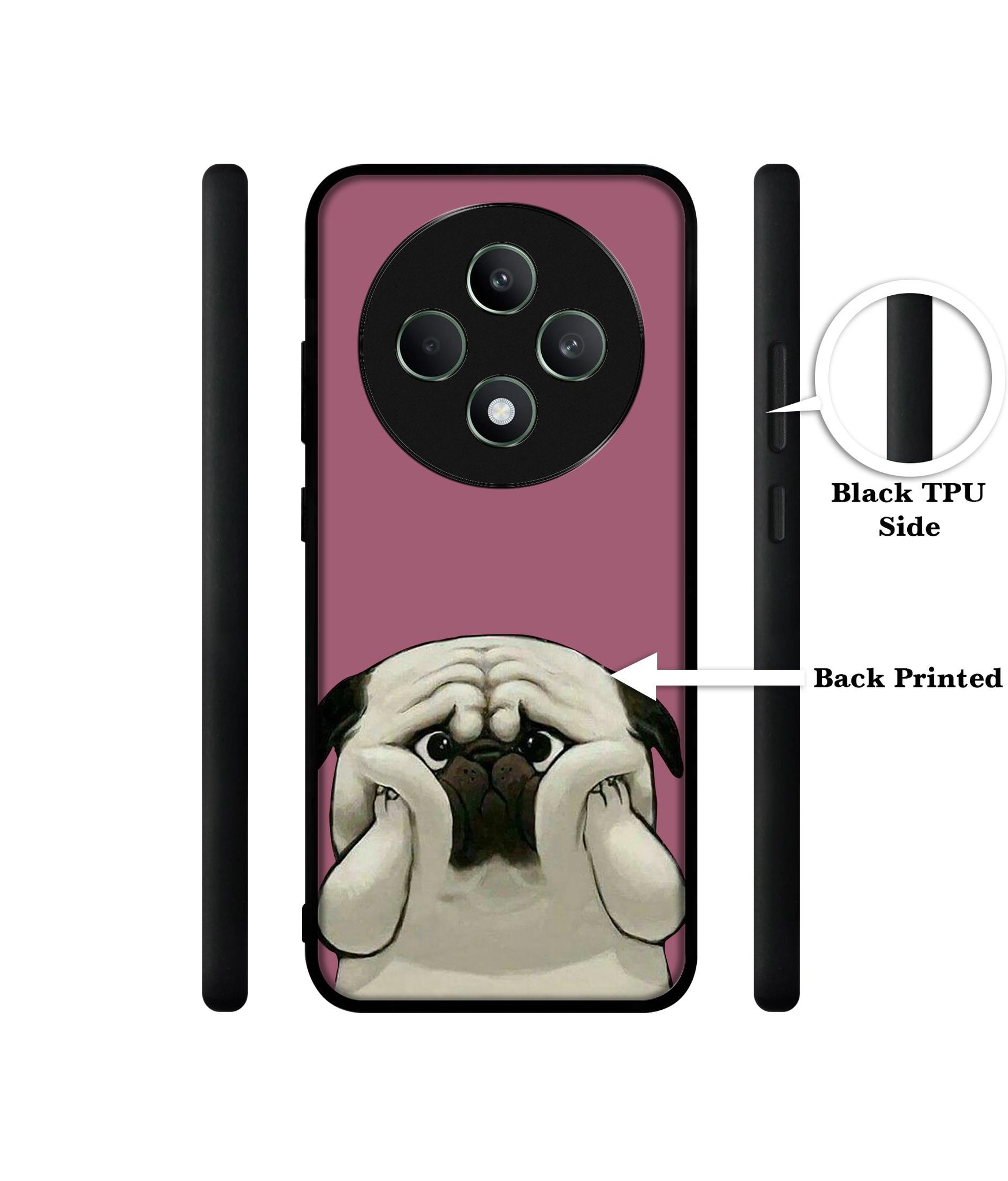 Cute Pug Holding Big Cheeks Designer 2D Printed Back Case Cover for Oppo F27 5G / Reno 12F 5G