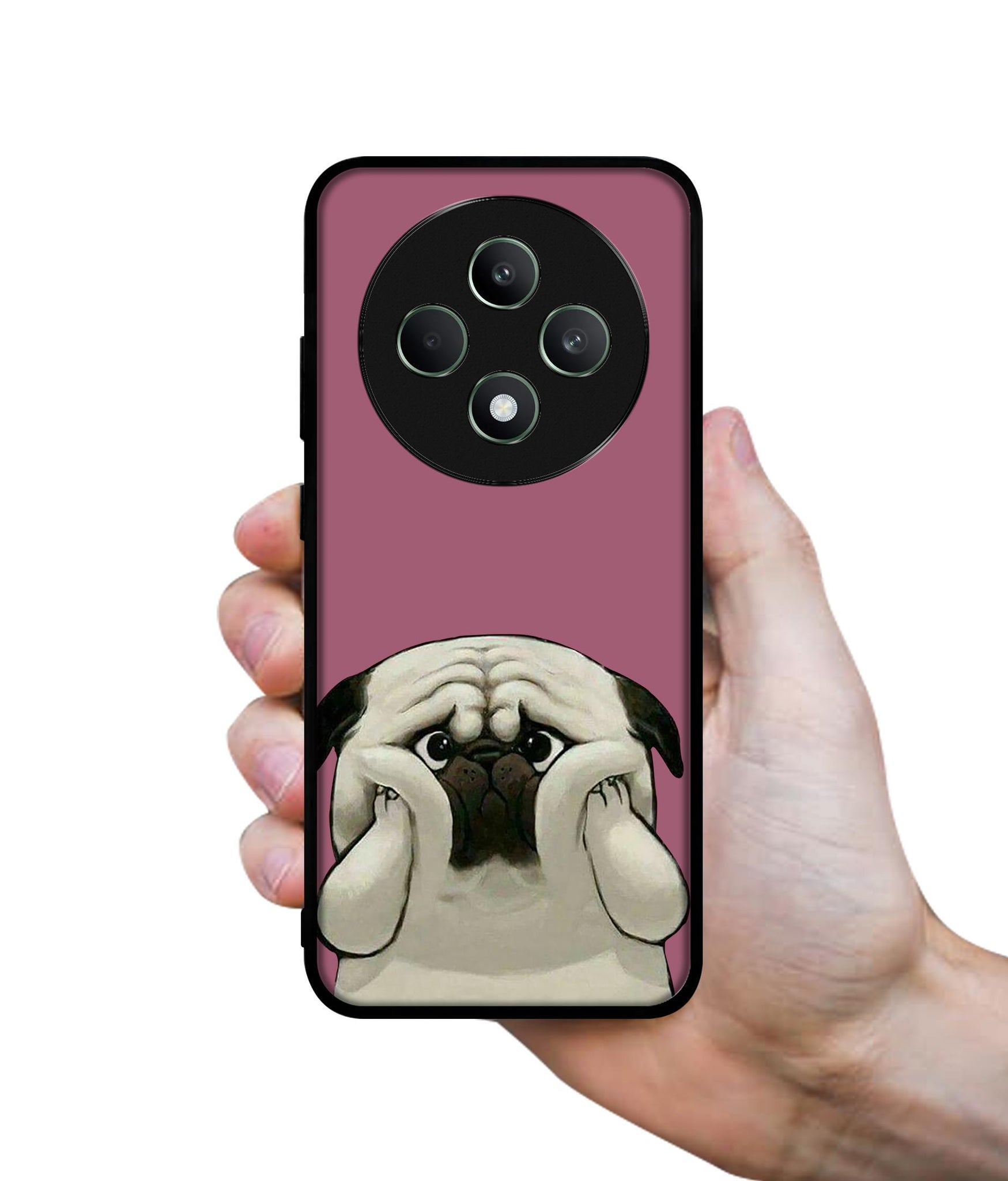 Cute Pug Holding Big Cheeks Designer 2D Printed Back Case Cover for Oppo F27 5G / Reno 12F 5G