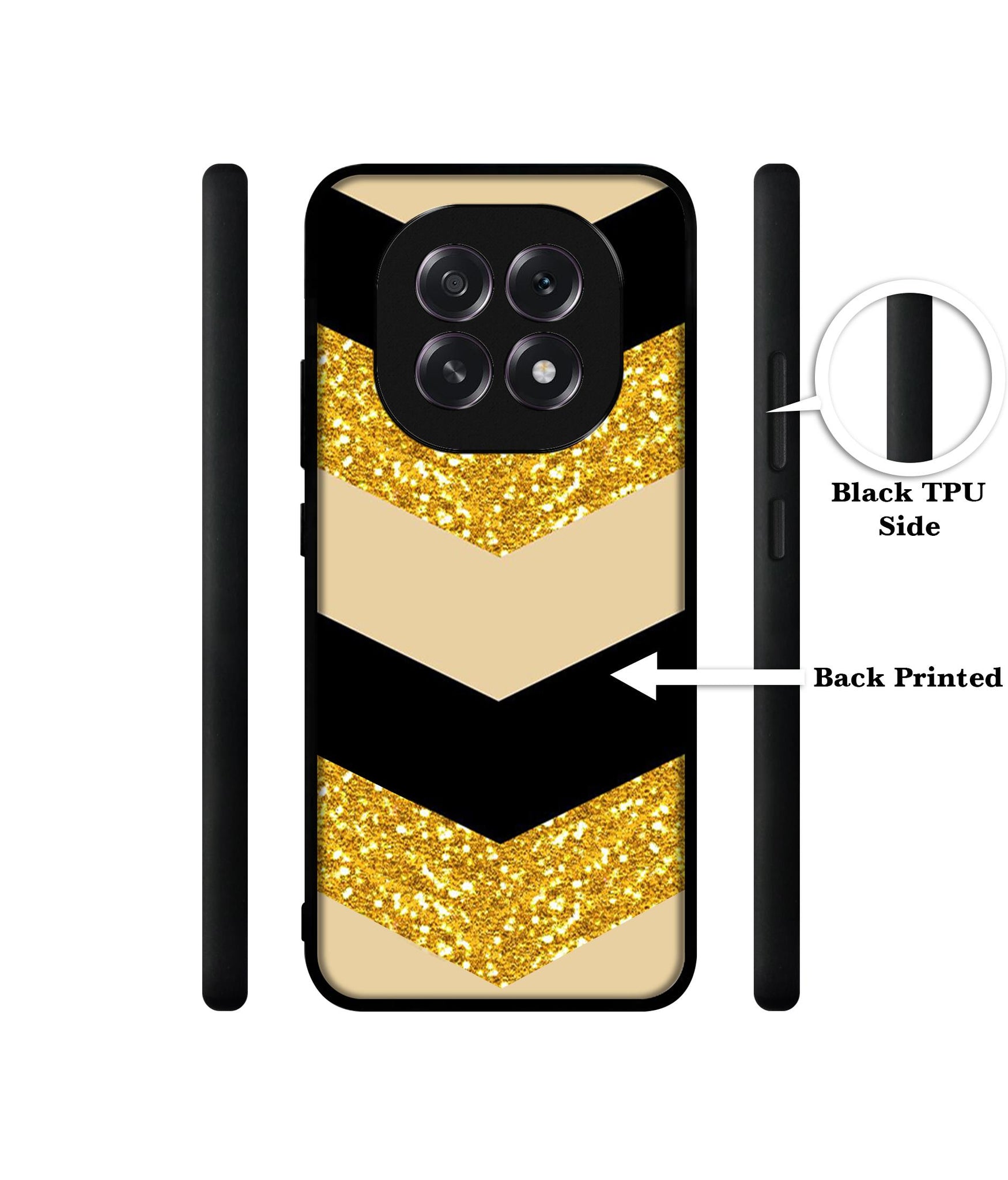 Black & Gold Designer 2D Printed Back Case Cover for Oppo F29 5G