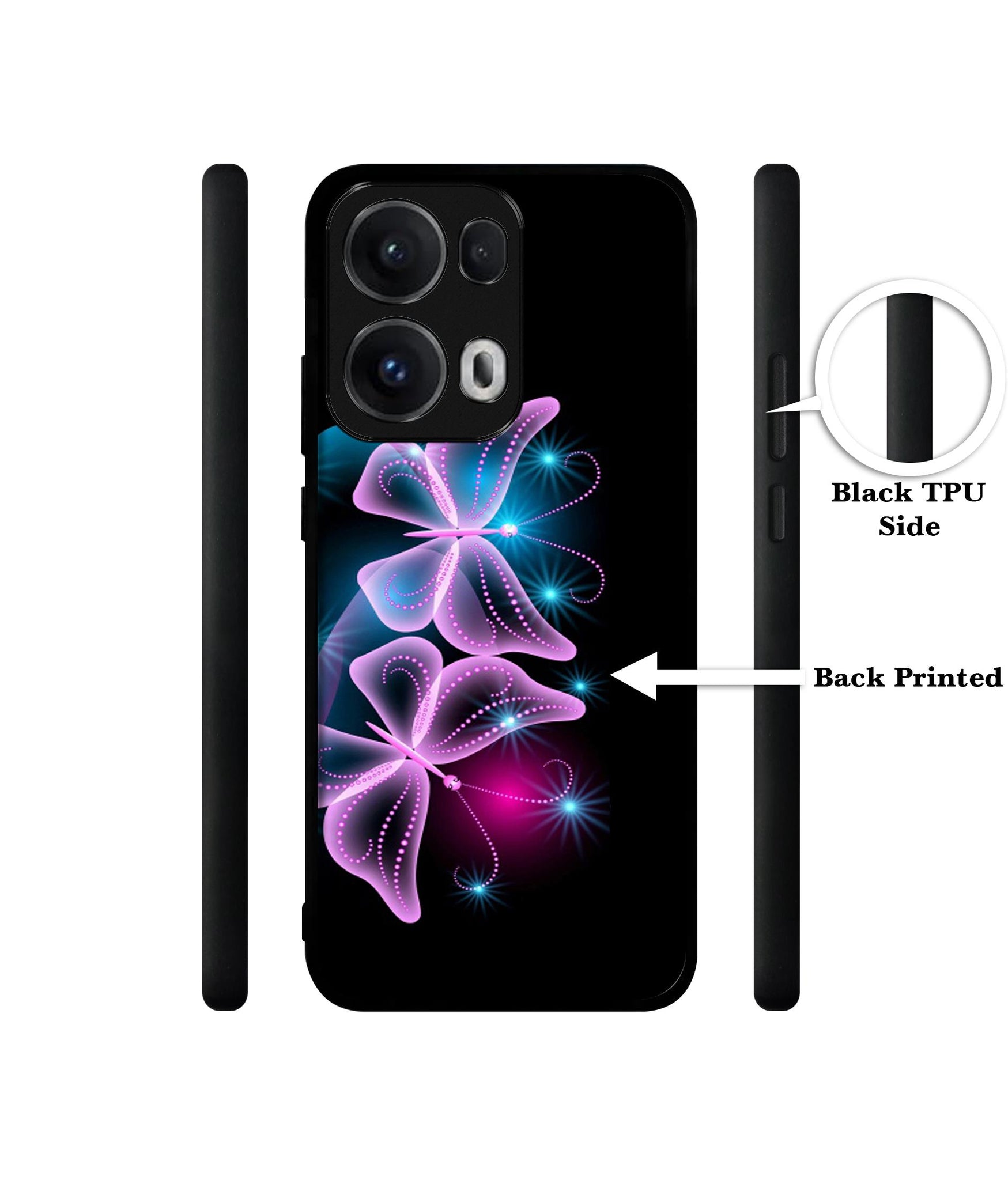 Butterflies Neon Light Designer 2D Printed Back Case Cover for Oppo Reno13 Pro 5G