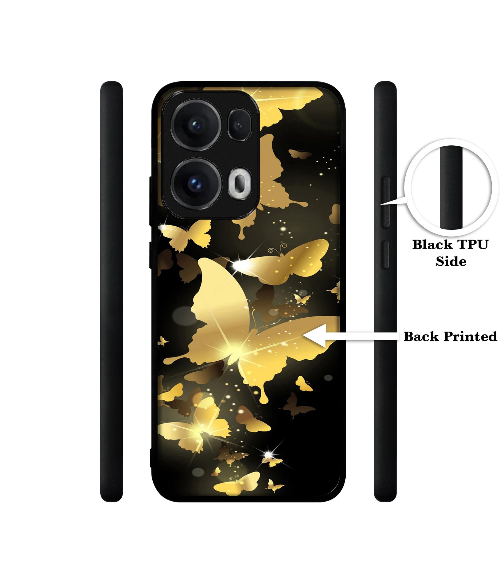 Golden Butterfly Pattern Designer 2D Printed Back Case Cover for Oppo Reno13 Pro 5G