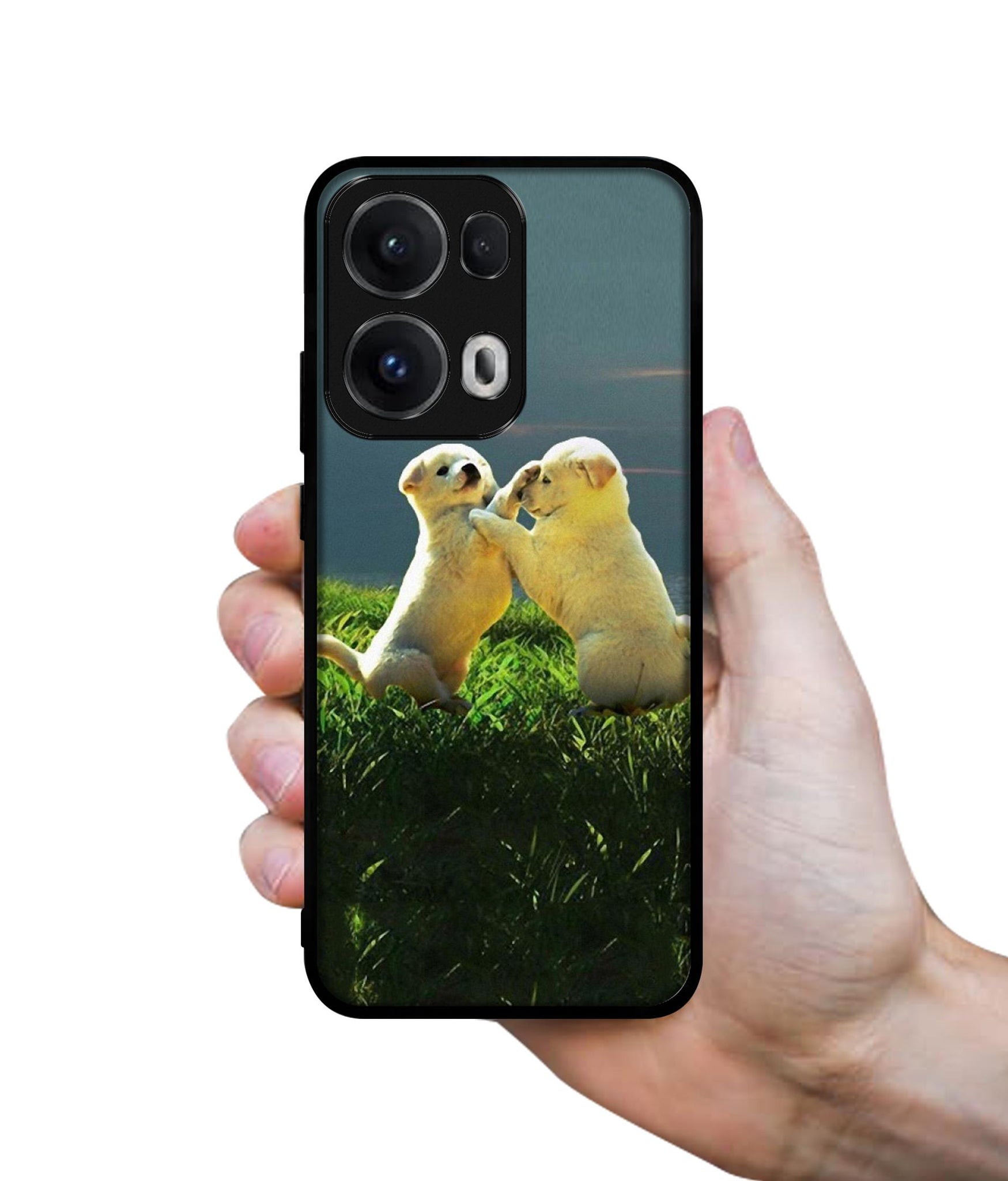 Puppy Couple Sunset Designer 2D Printed Back Case Cover for Oppo Reno13 Pro 5G