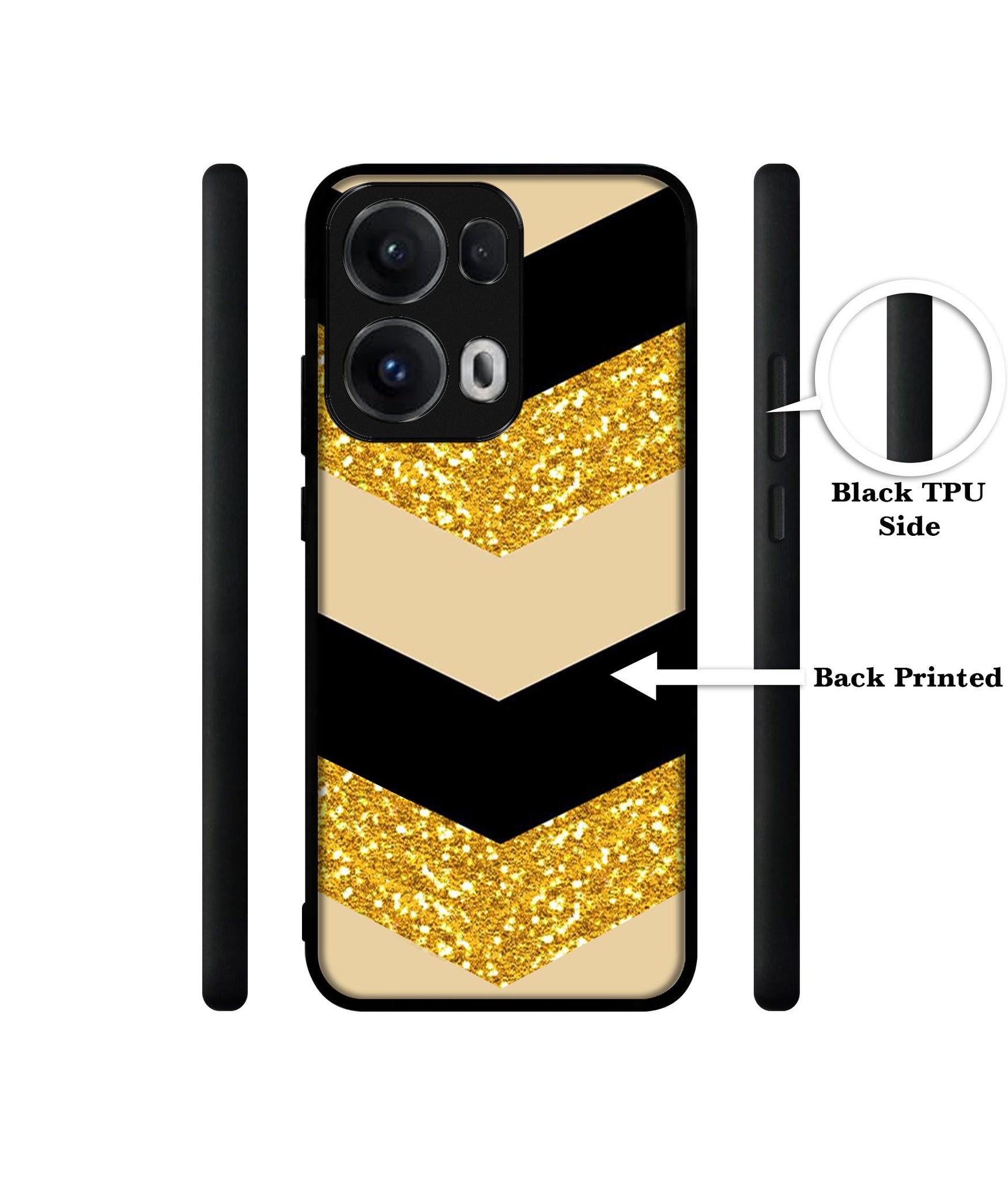 Black & Gold Designer 2D Printed Back Case Cover for Oppo Reno13 Pro 5G